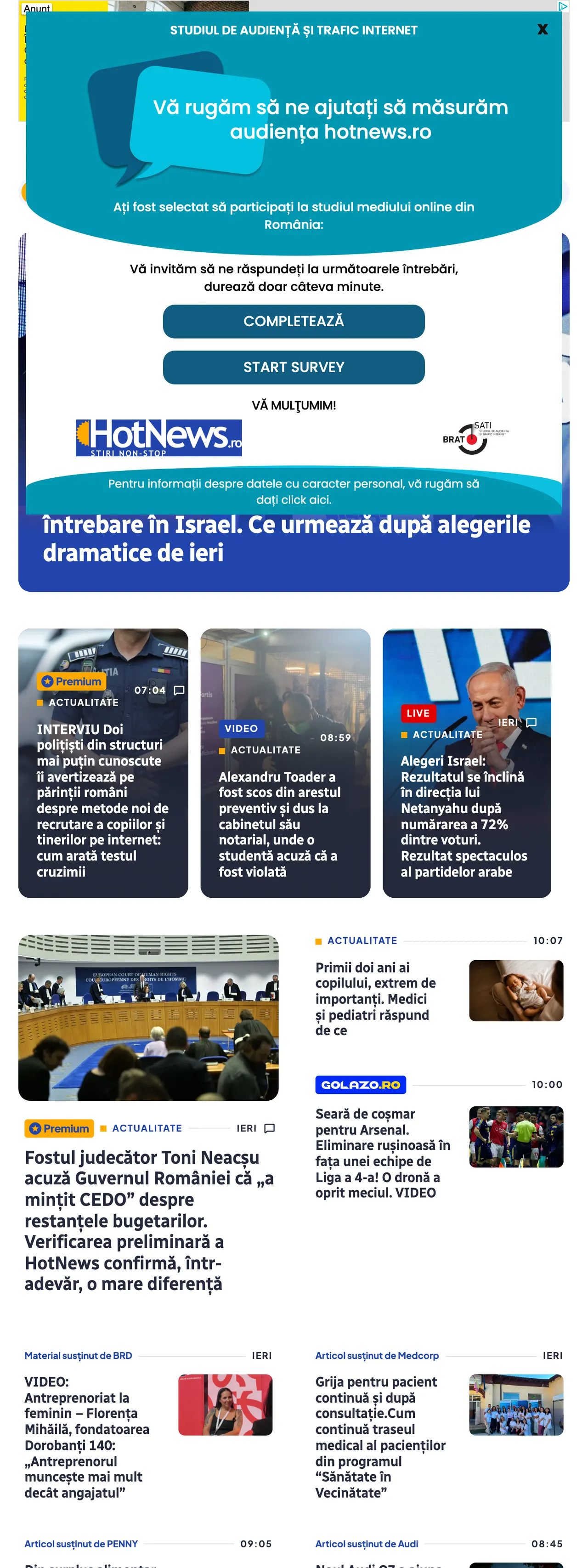Screenshot of the HotNews.ro front page