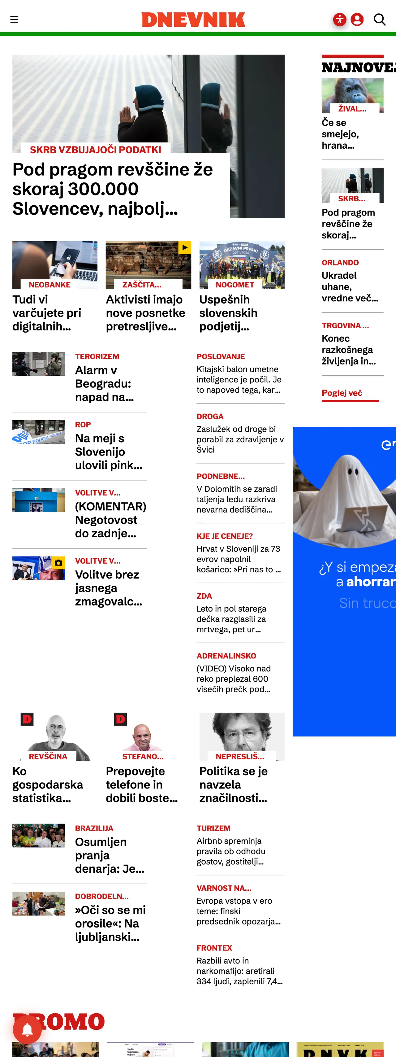 Screenshot of the Dnevnik front page