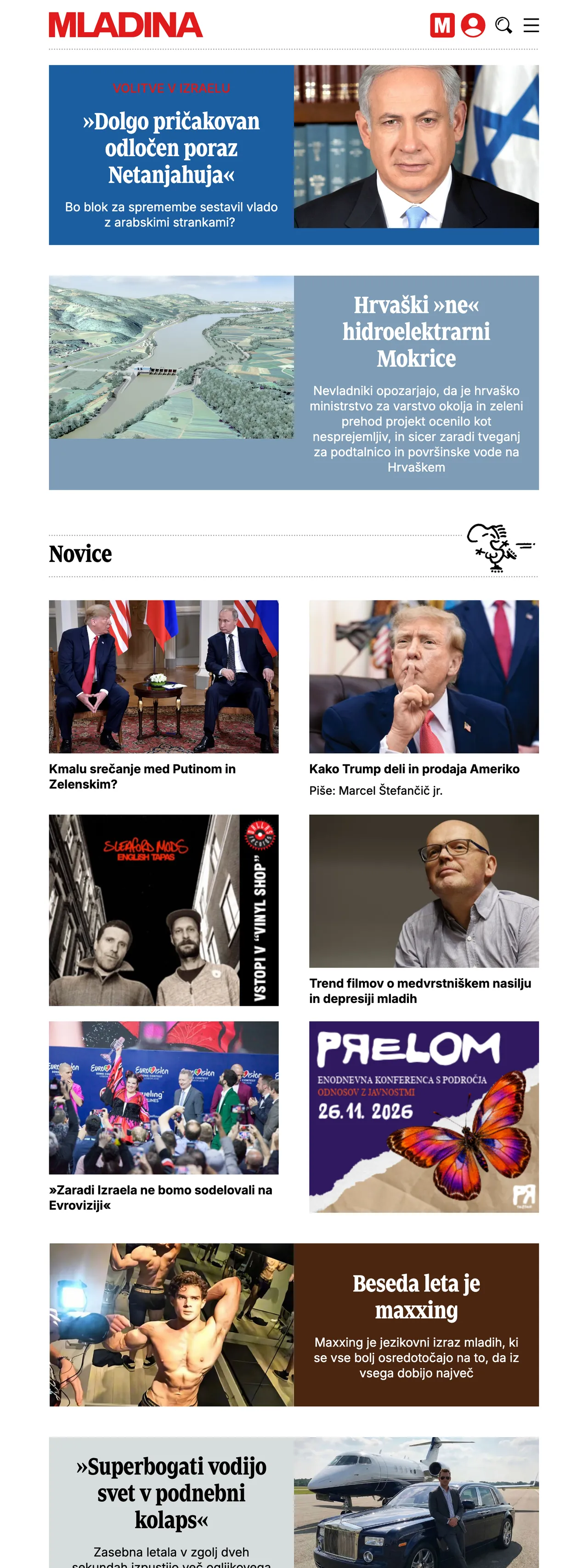 Screenshot of the Mladina front page