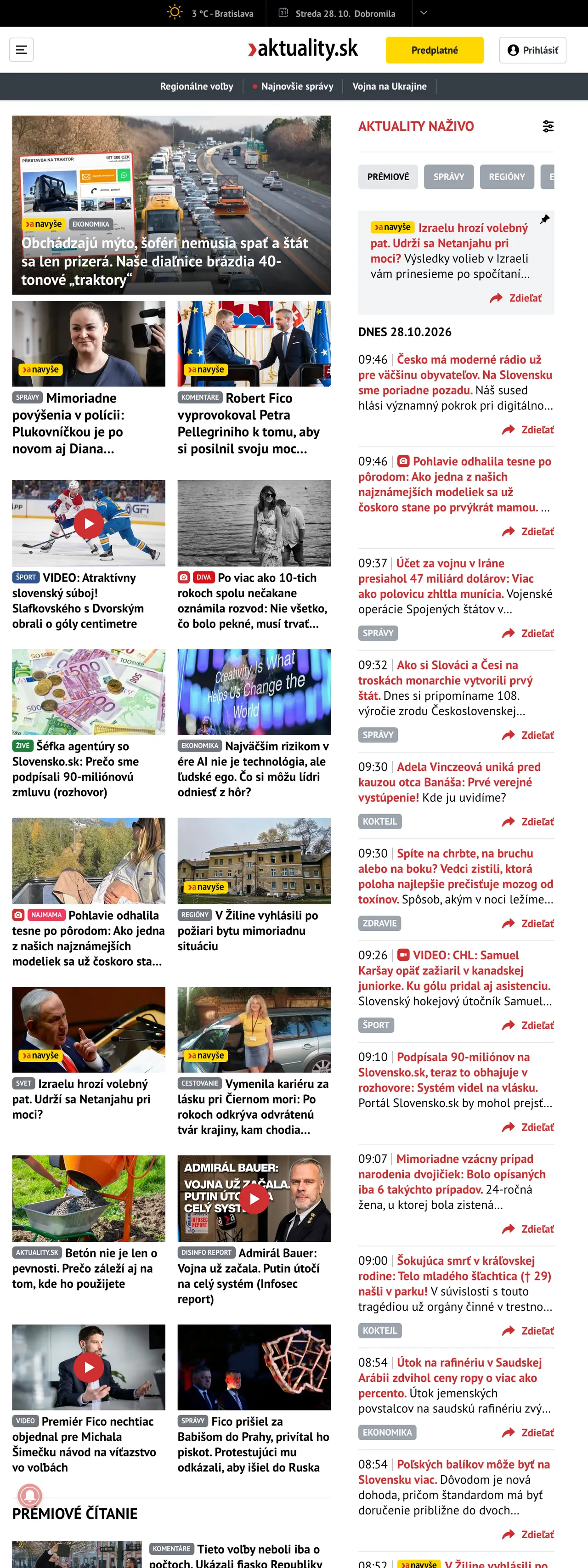 Screenshot of the Aktuality.sk front page