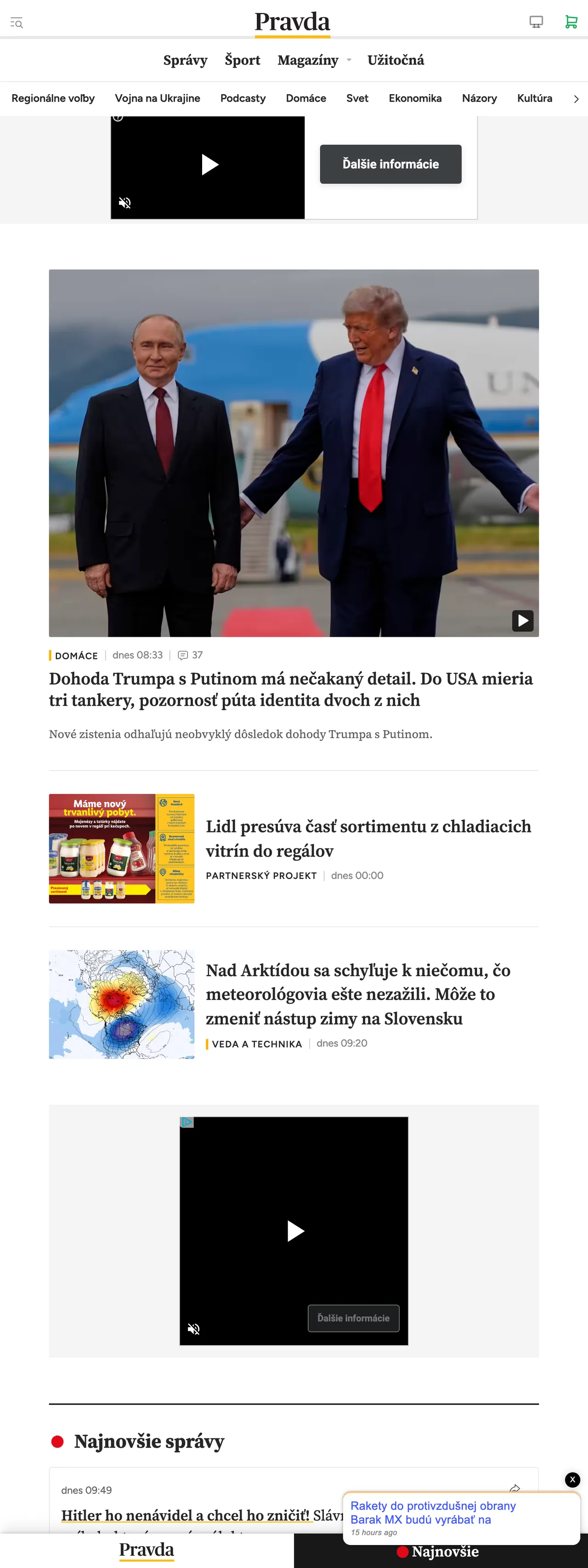 Screenshot of the Pravda front page