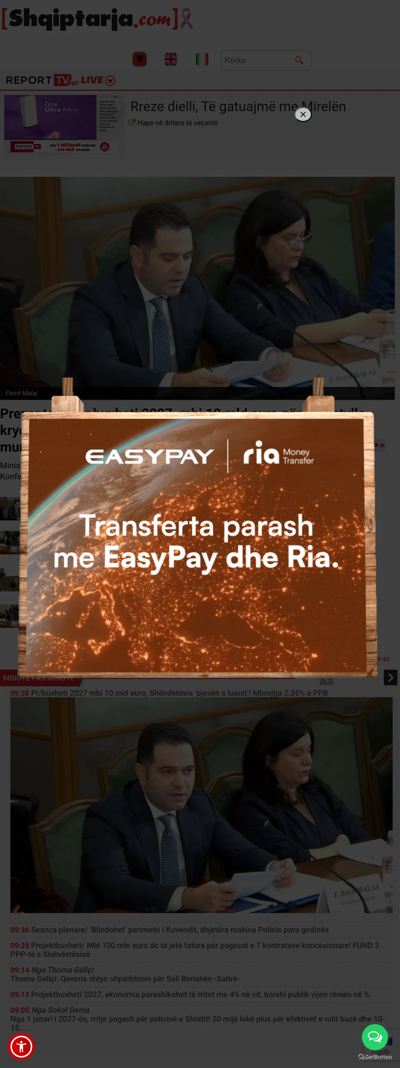 Screenshot of the Shqiptarja.com front page