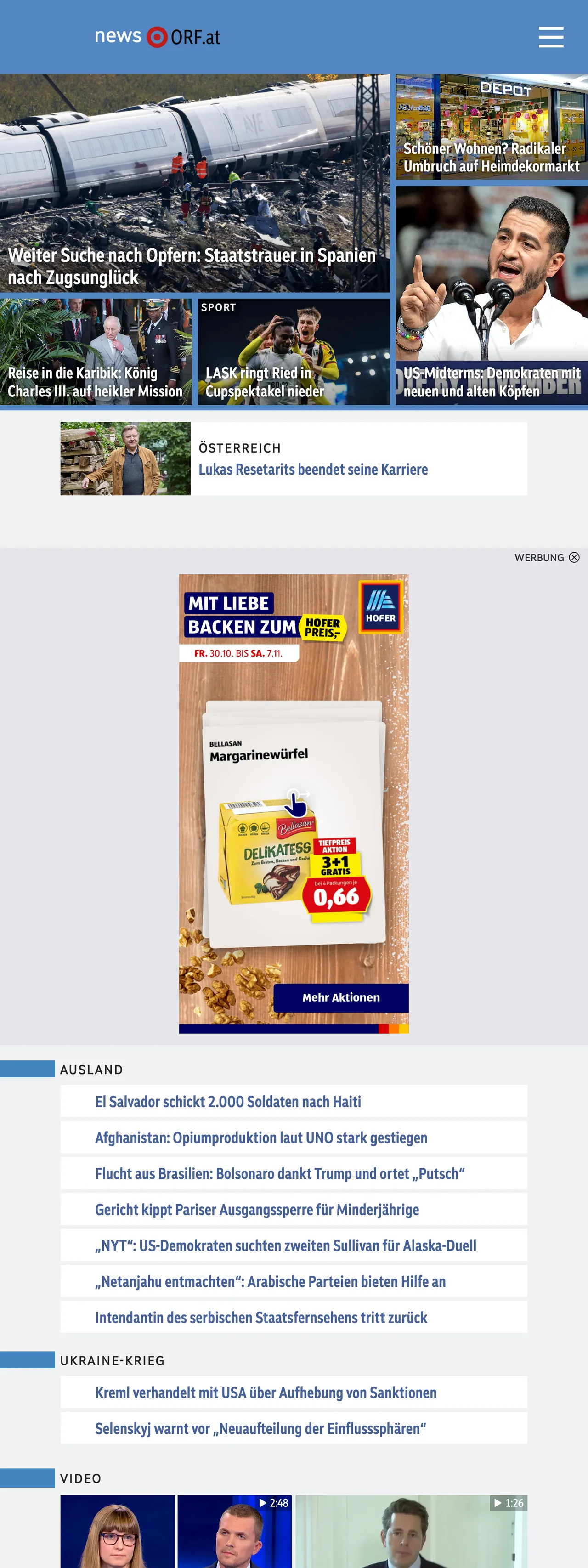 Screenshot of the ORF front page