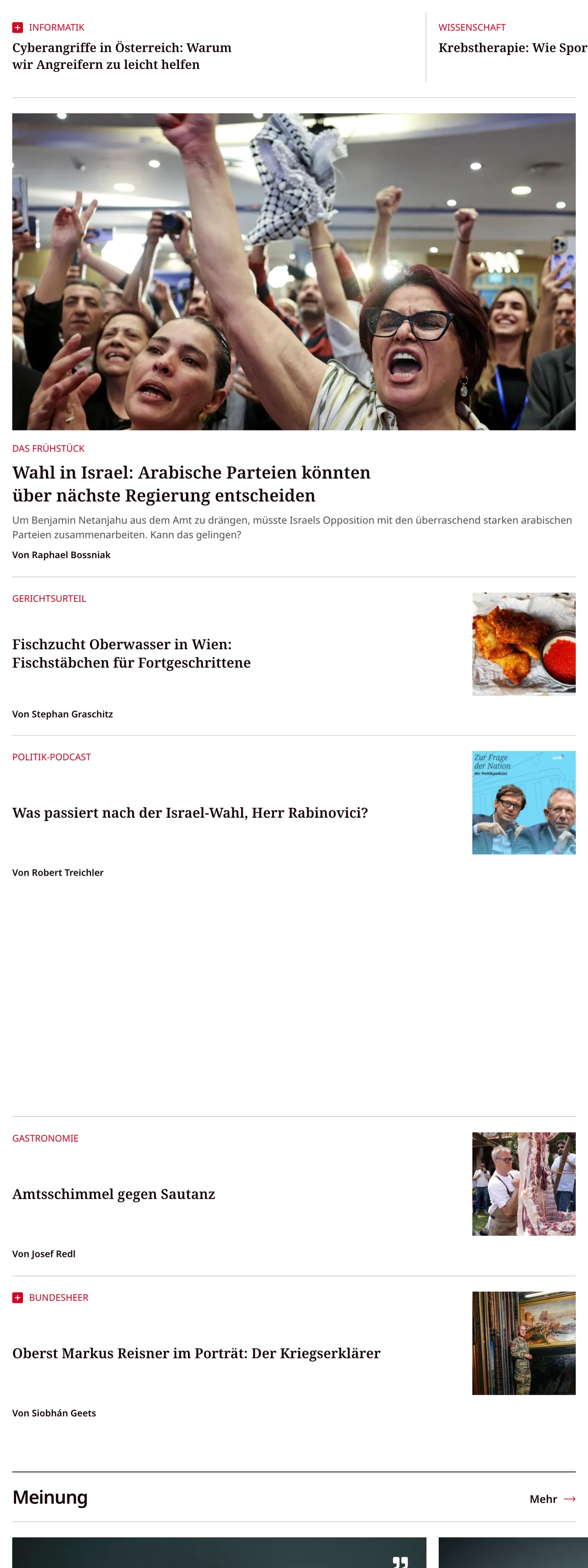Screenshot of the profil front page