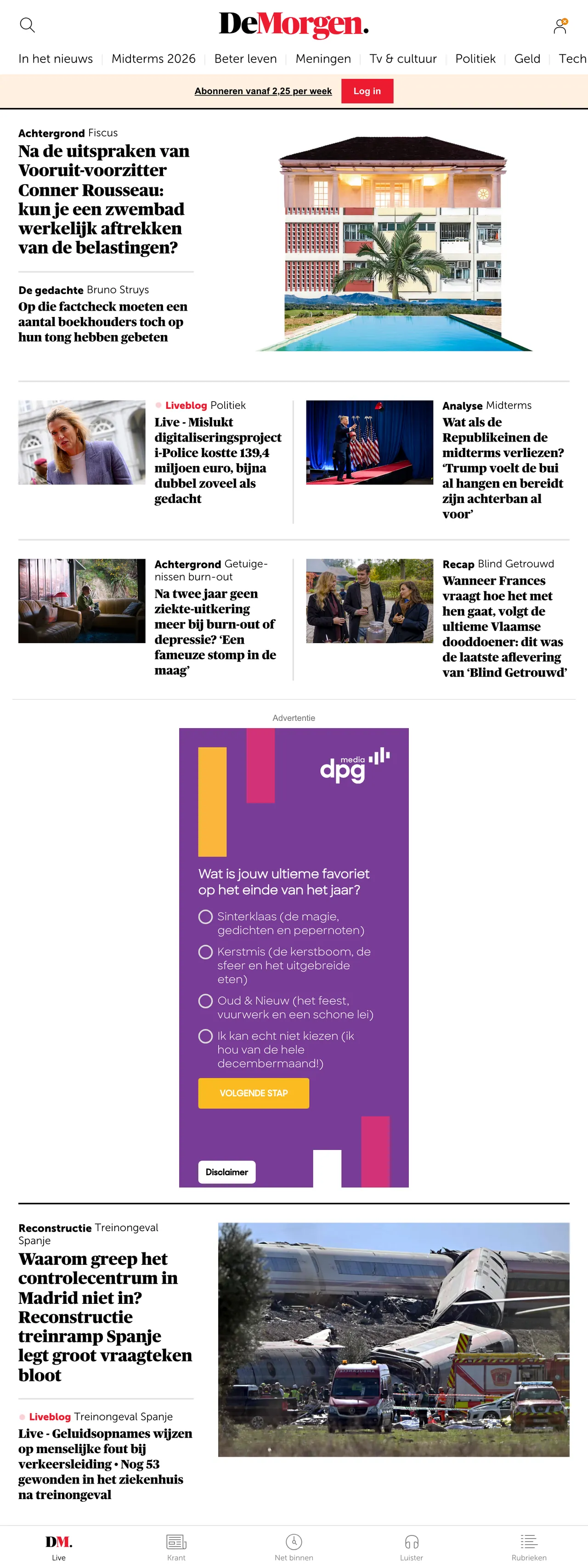 Screenshot of the De Morgen front page