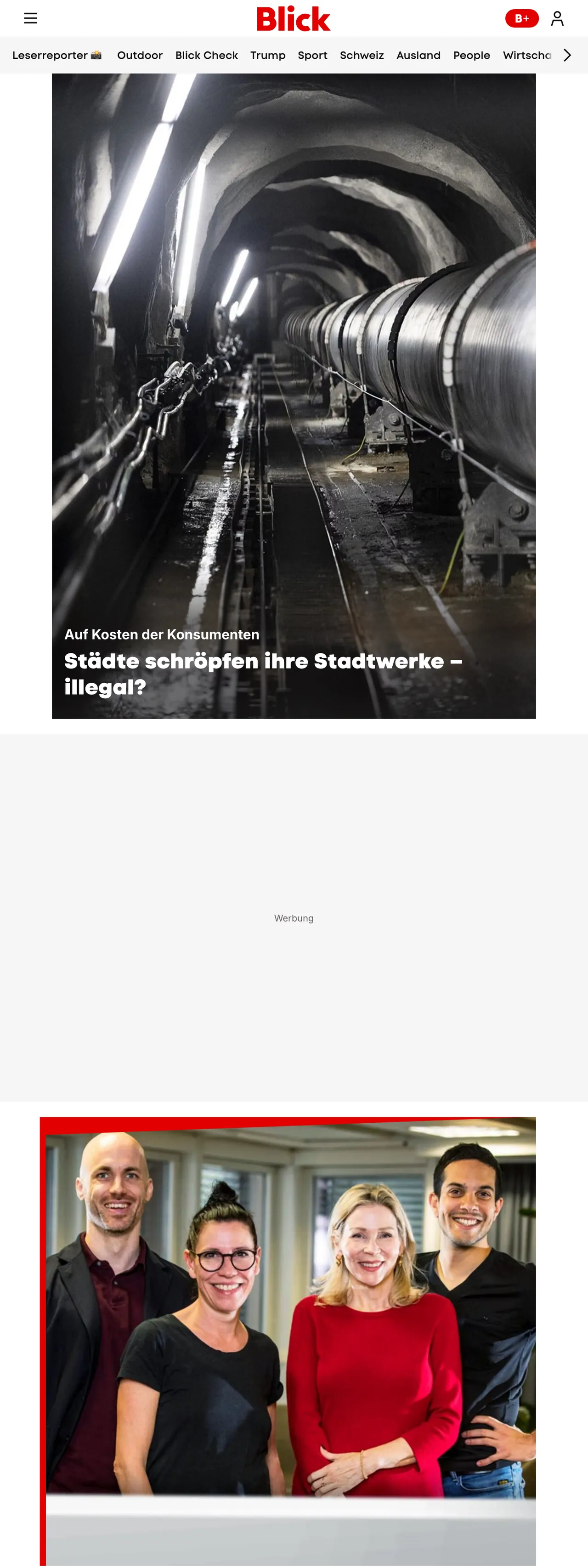 Screenshot of the Blick front page