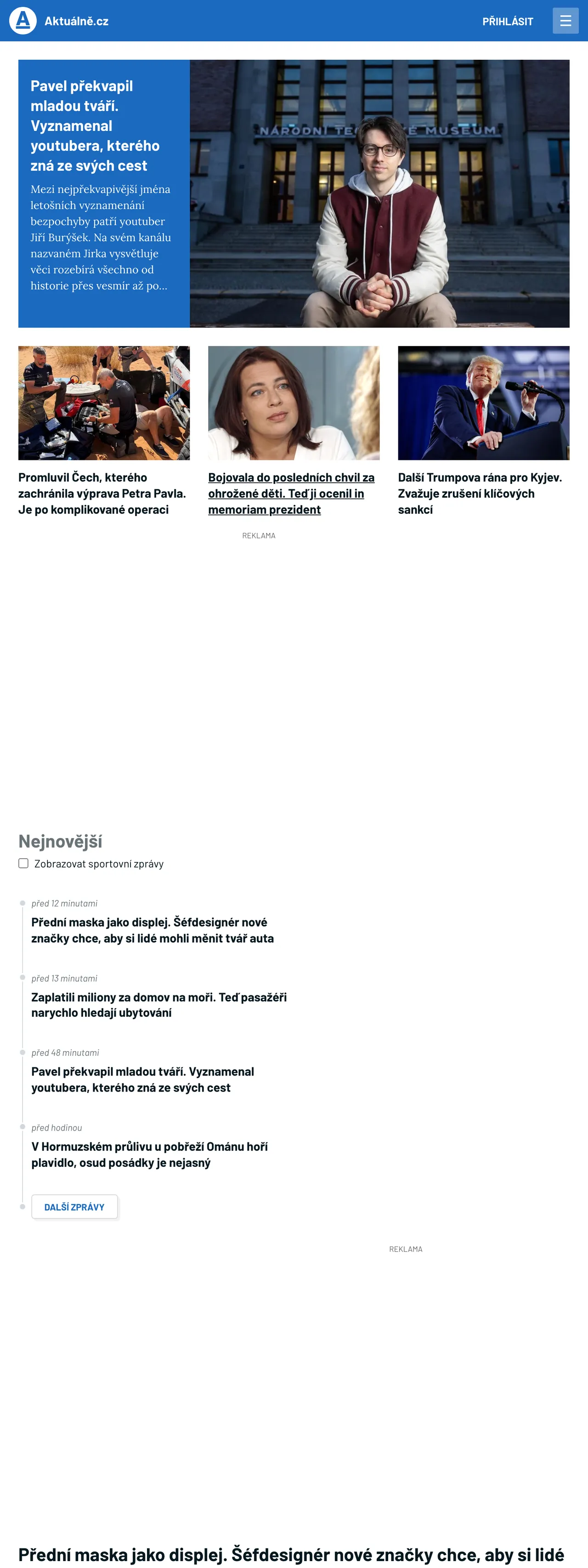 Screenshot of the Aktuálně.cz front page