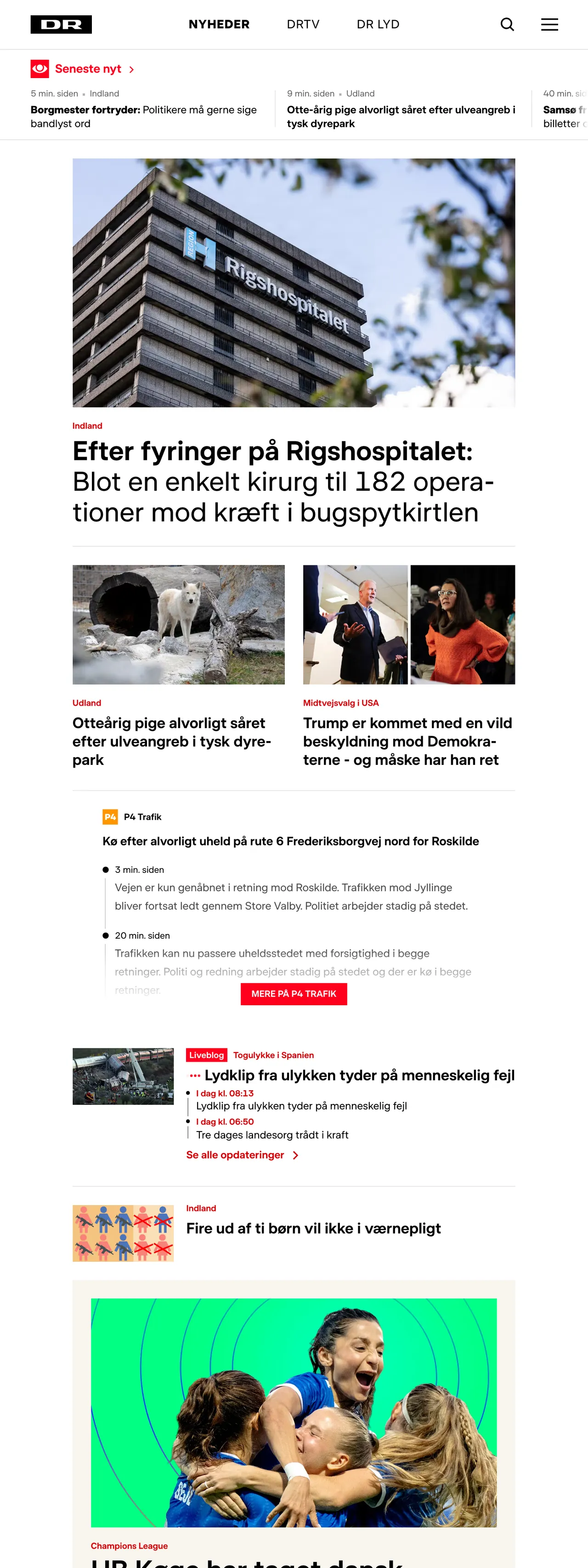 Screenshot of the DR front page