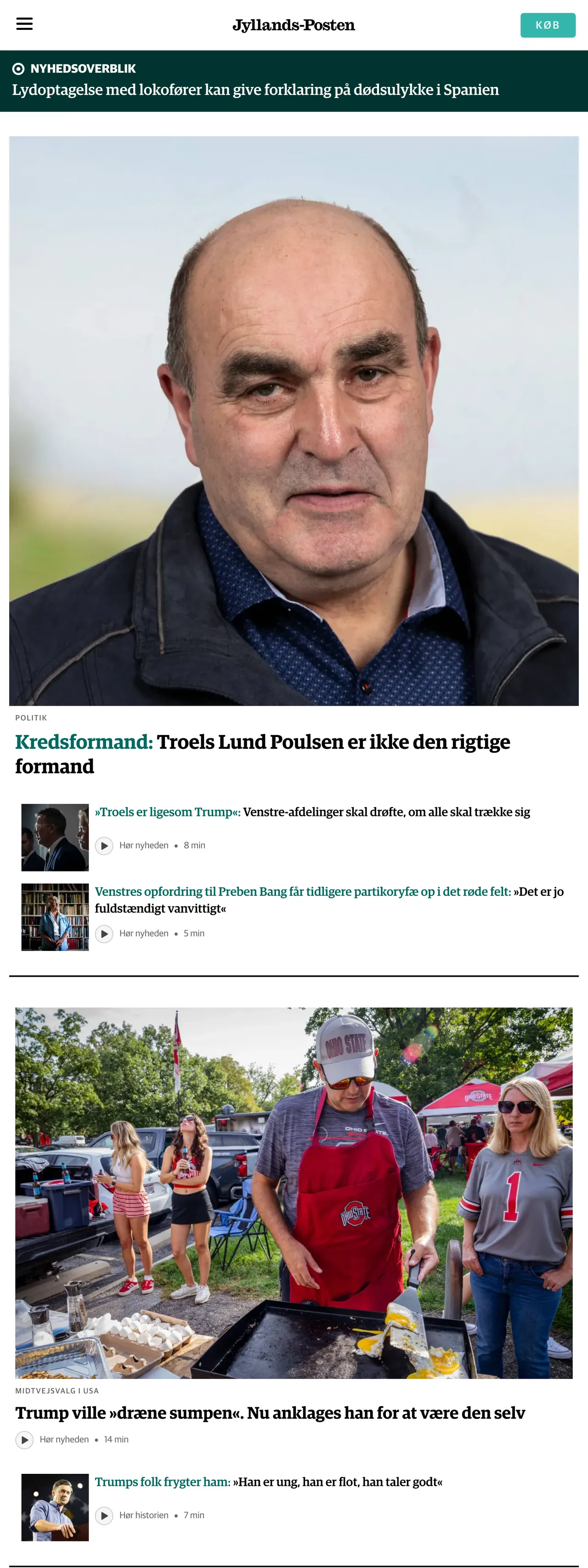 Screenshot of the Jyllands-Posten front page
