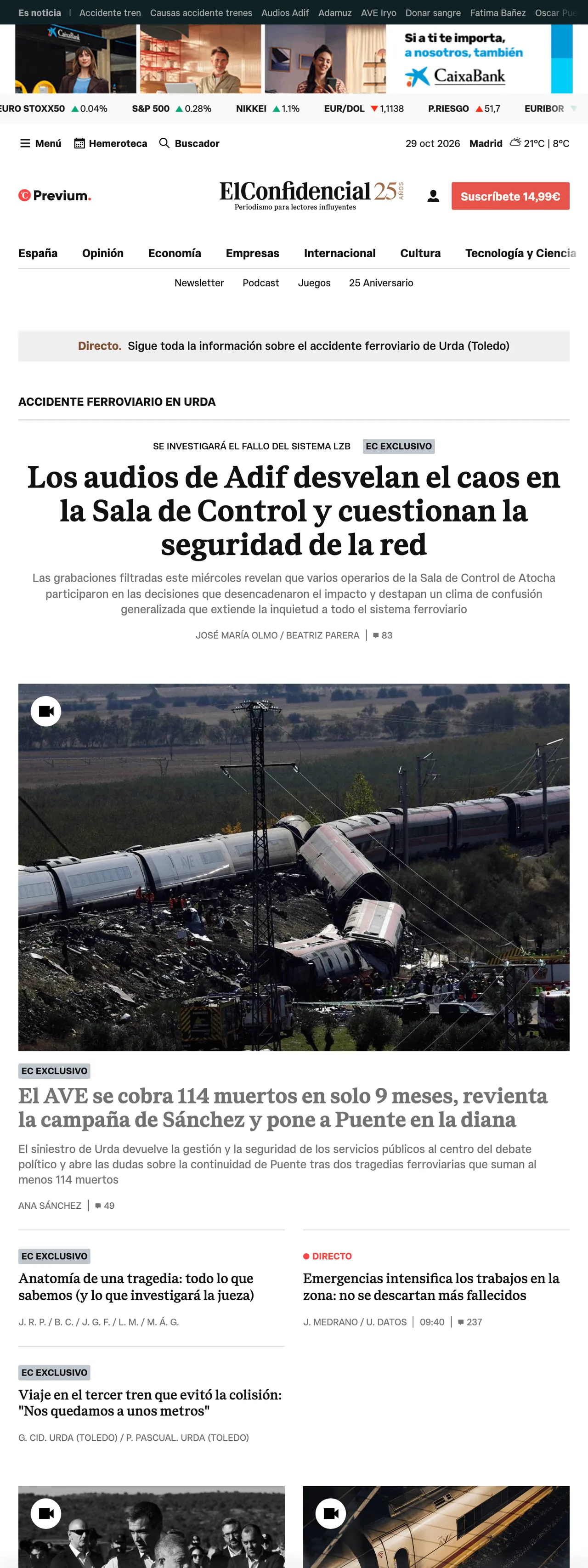 Screenshot of the El Confidencial front page