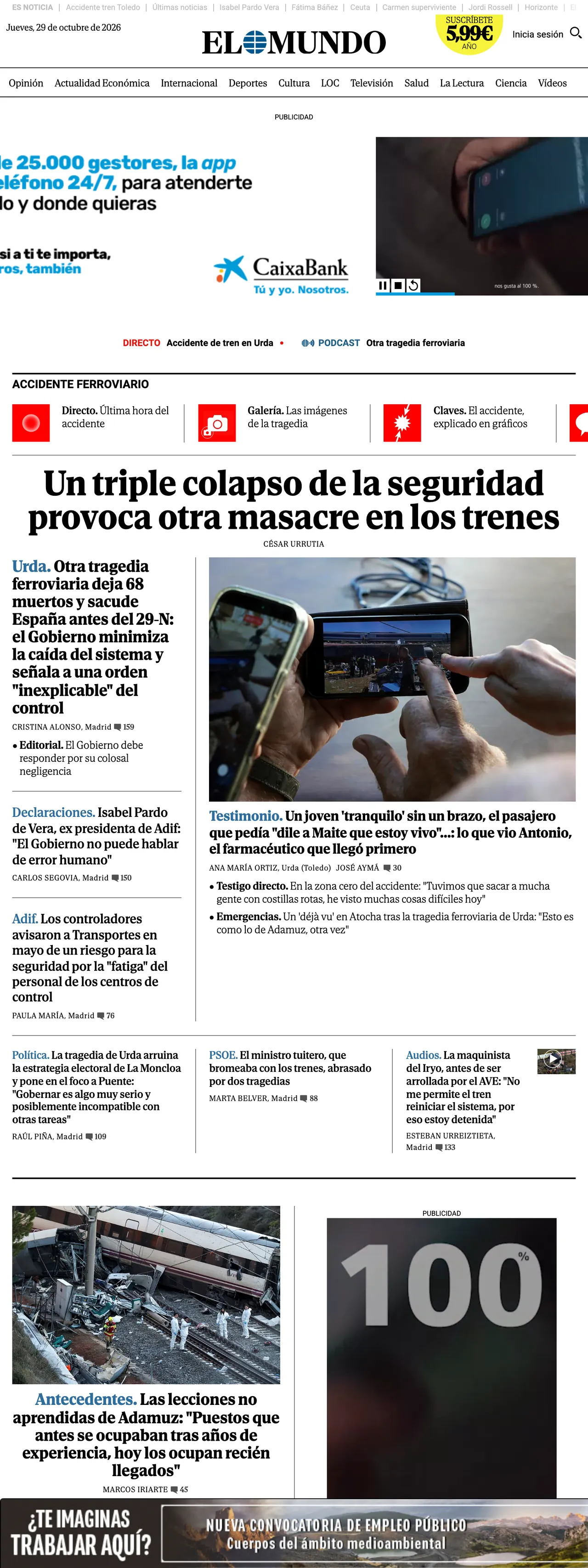Screenshot of the El Mundo front page