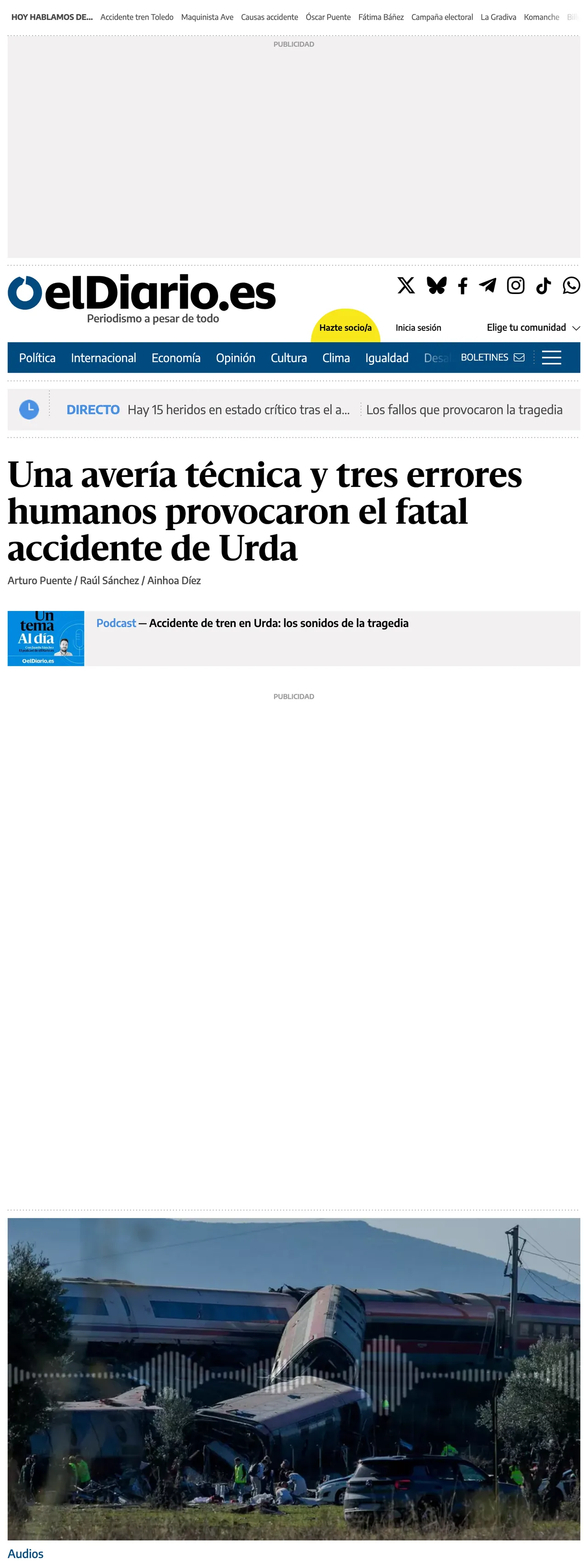 Screenshot of the elDiario.es front page