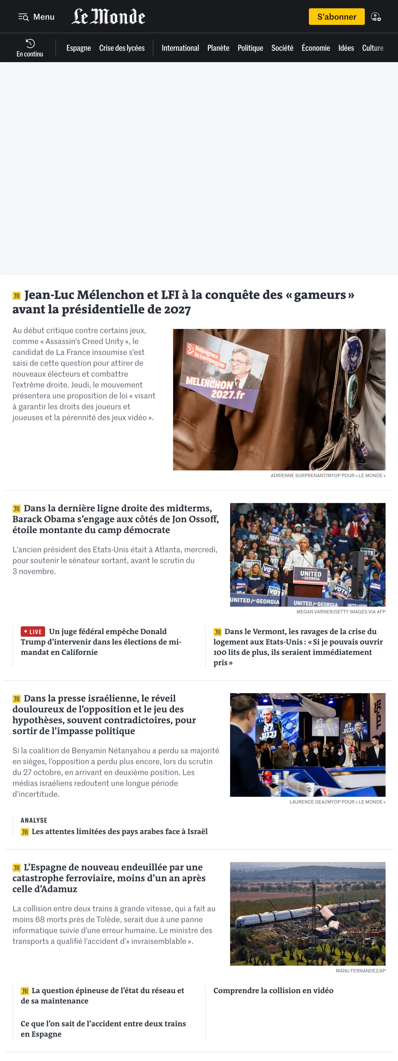 Screenshot of the Le Monde front page