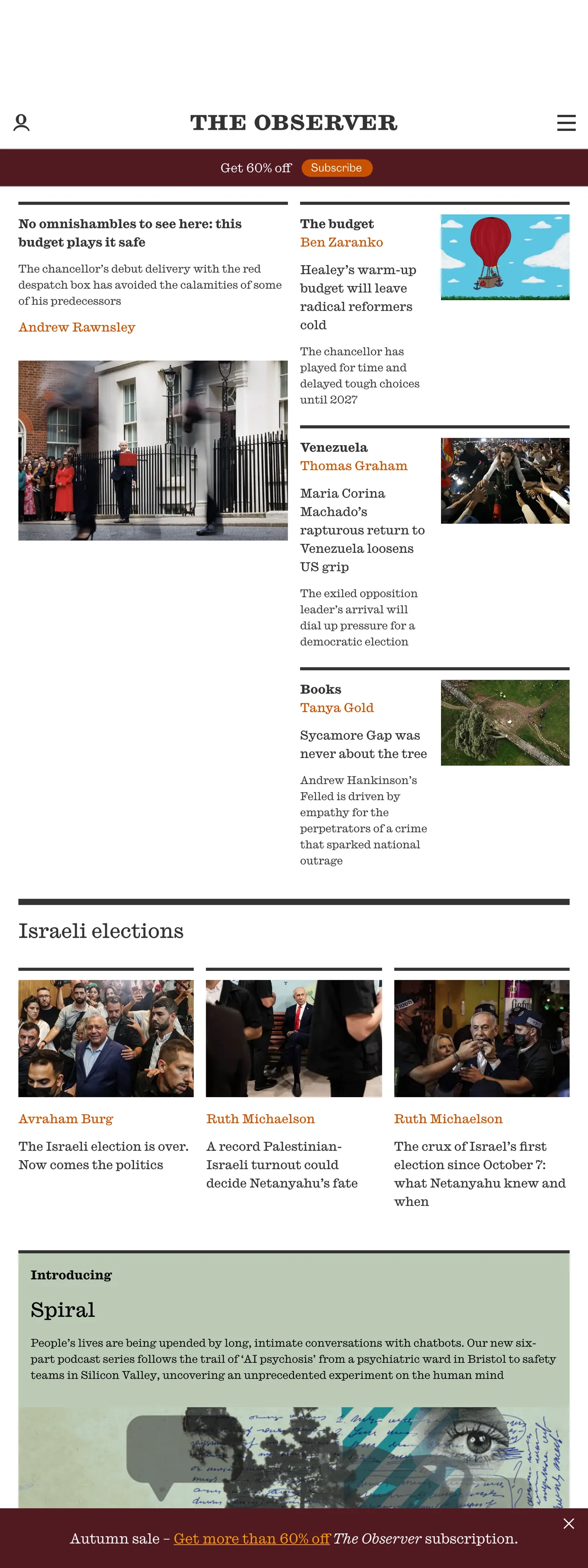 Screenshot of the The Observer front page