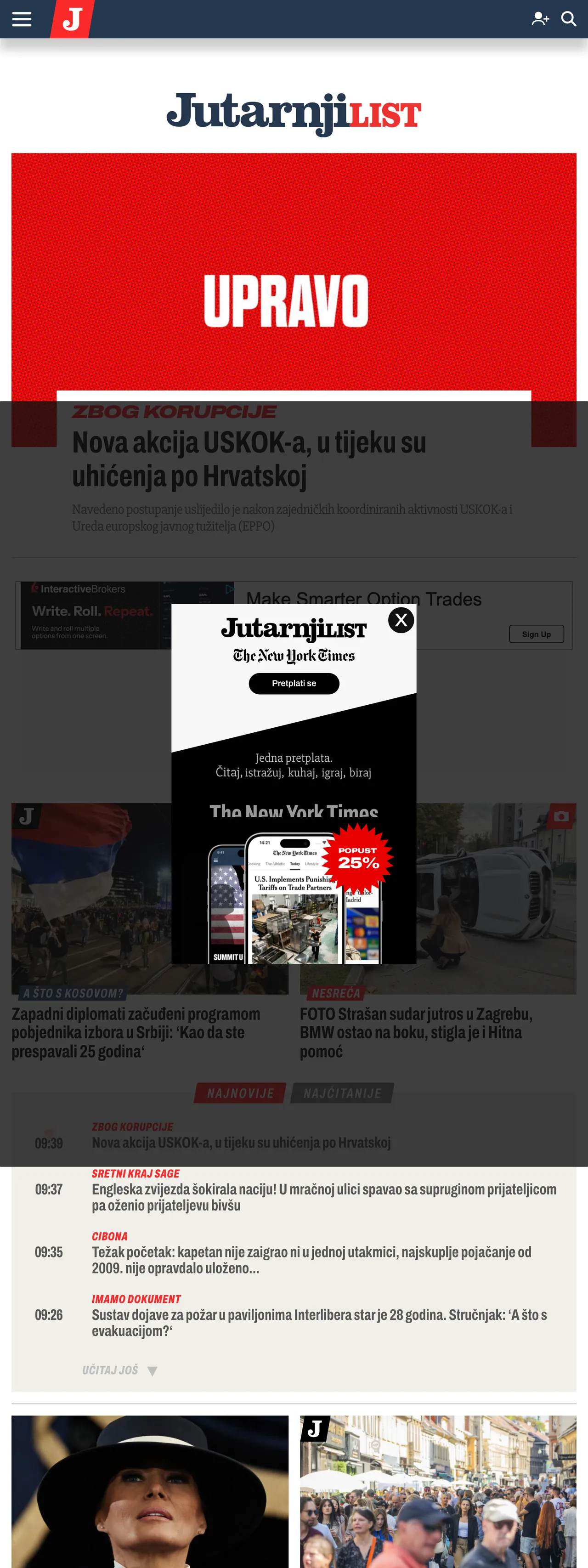 Screenshot of the Jutarnji list front page