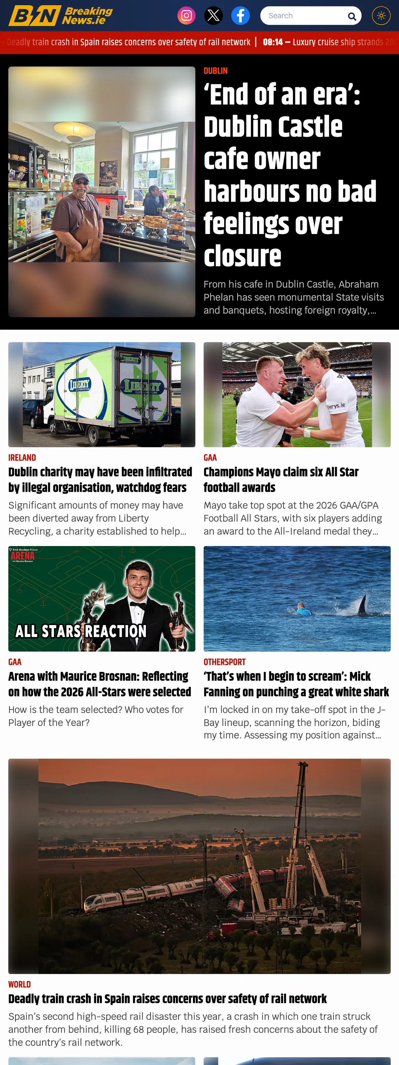 Screenshot of the BreakingNews.ie front page