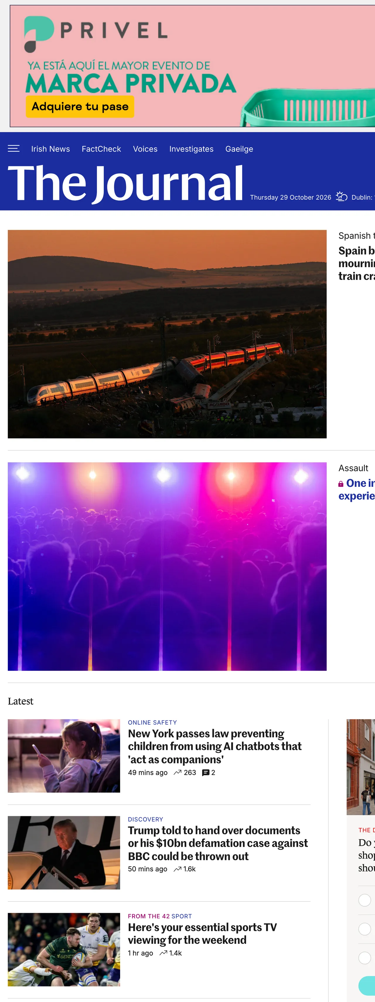 Screenshot of the TheJournal.ie front page