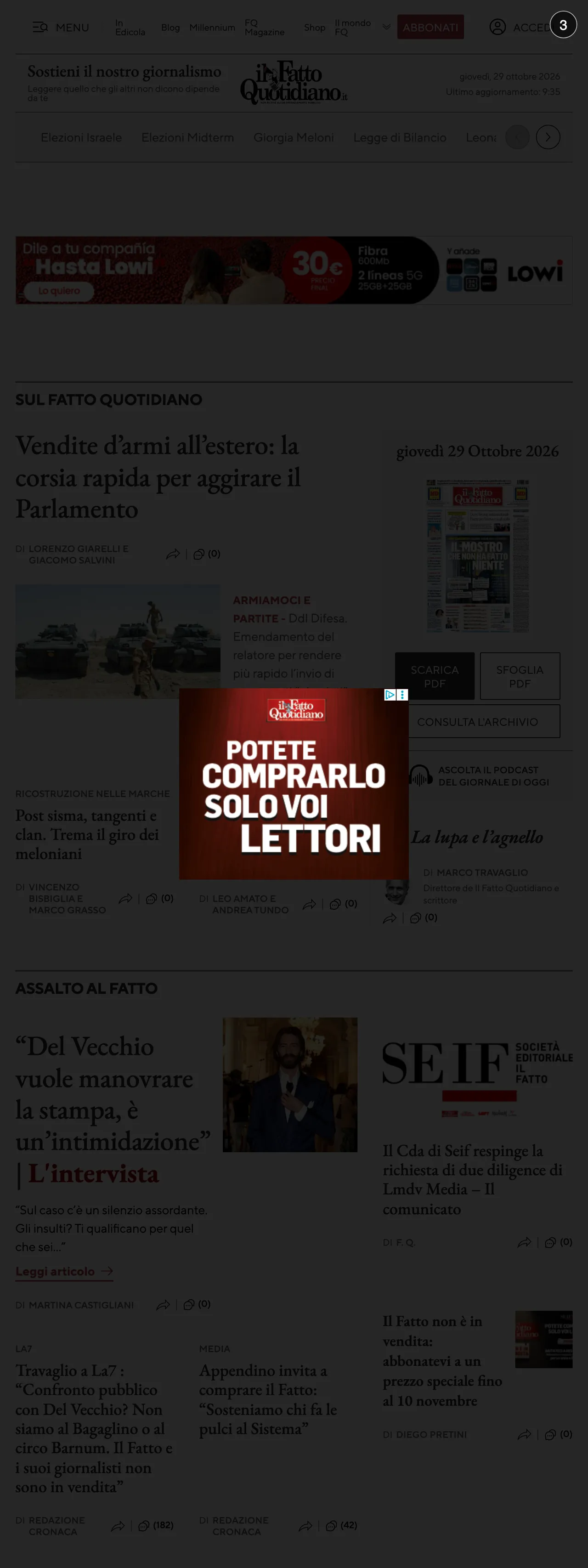 Screenshot of the Il Fatto Quotidiano front page