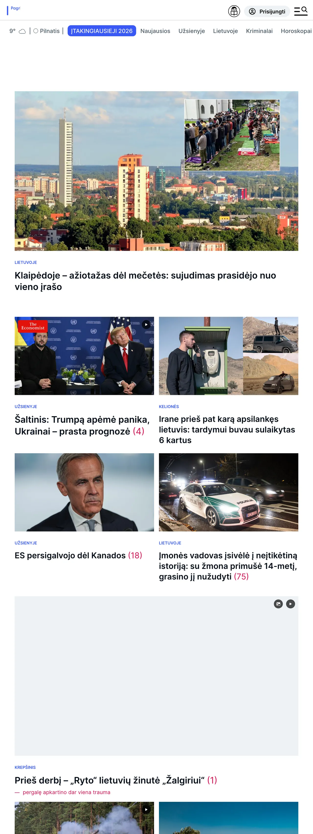 Screenshot of the Delfi front page