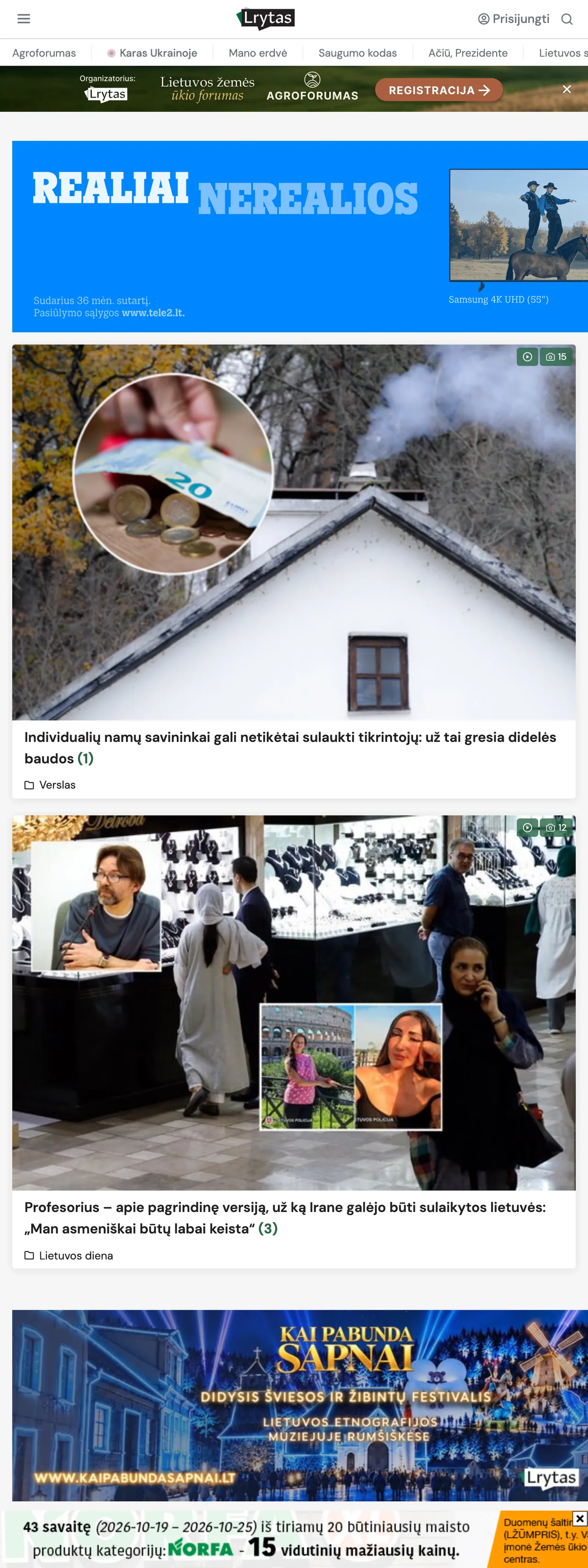 Screenshot of the Lrytas front page