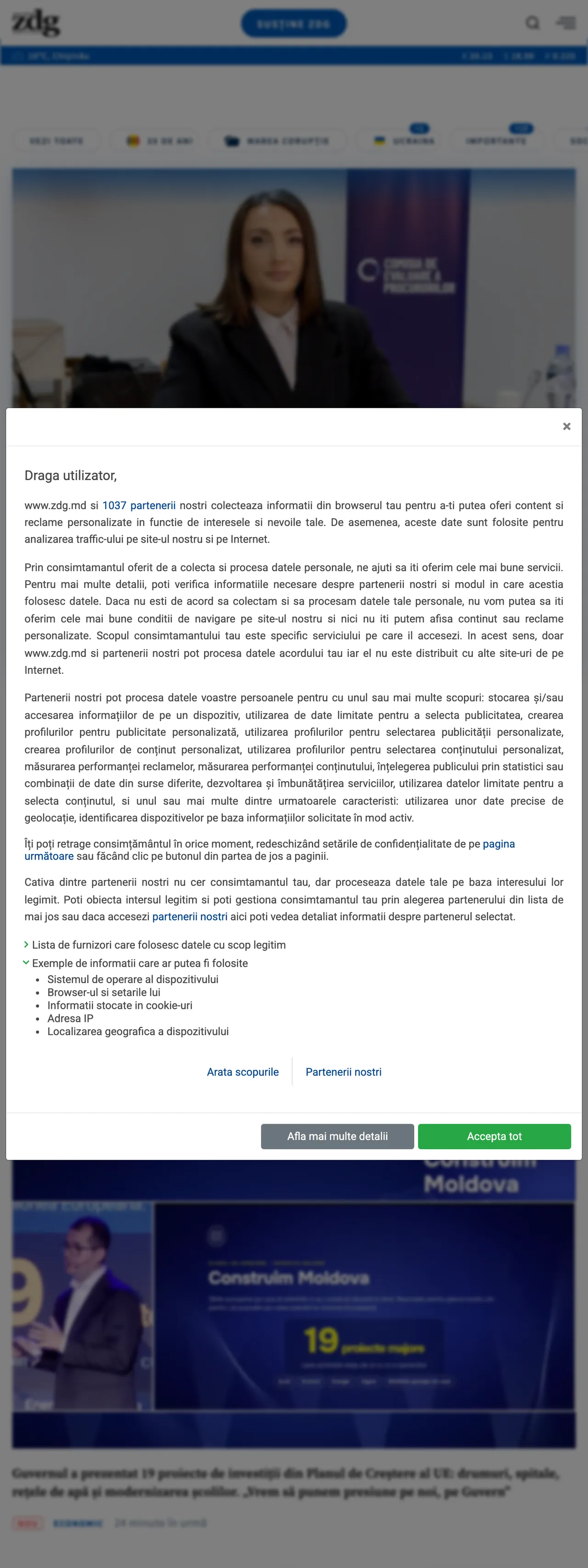 Screenshot of the Ziarul de Gardă front page