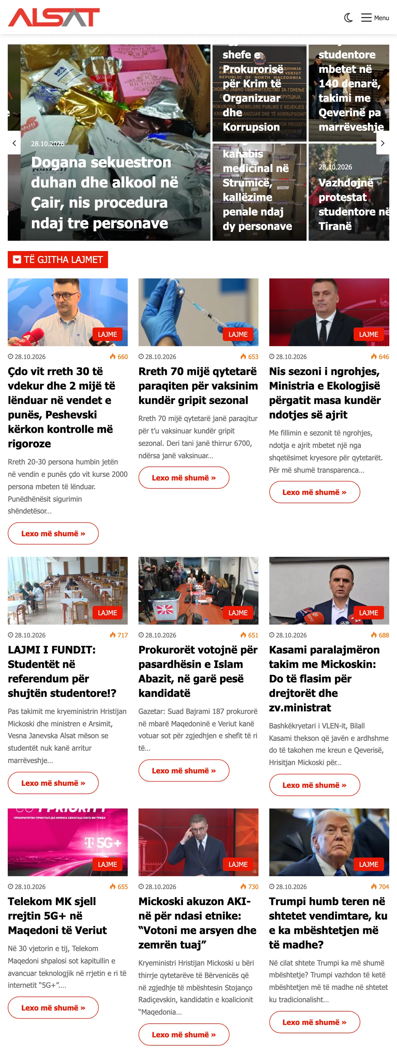 Screenshot of the ALSAT front page