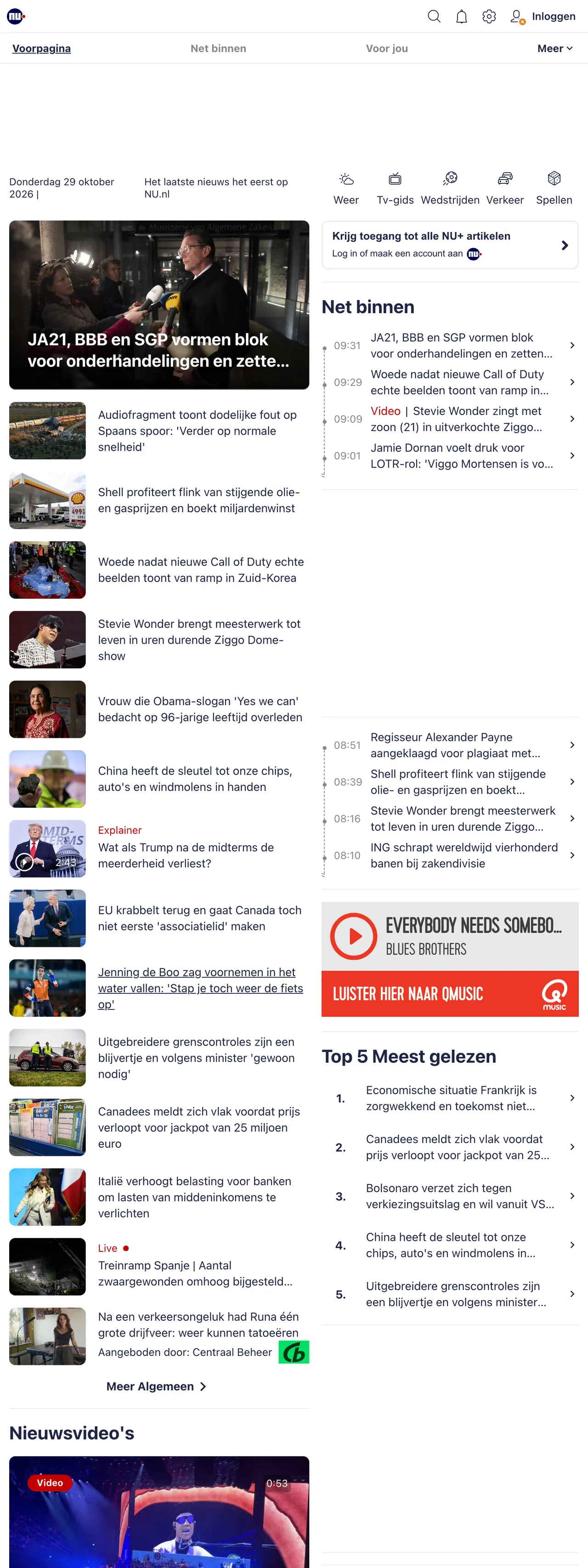 Screenshot of the NU.nl front page