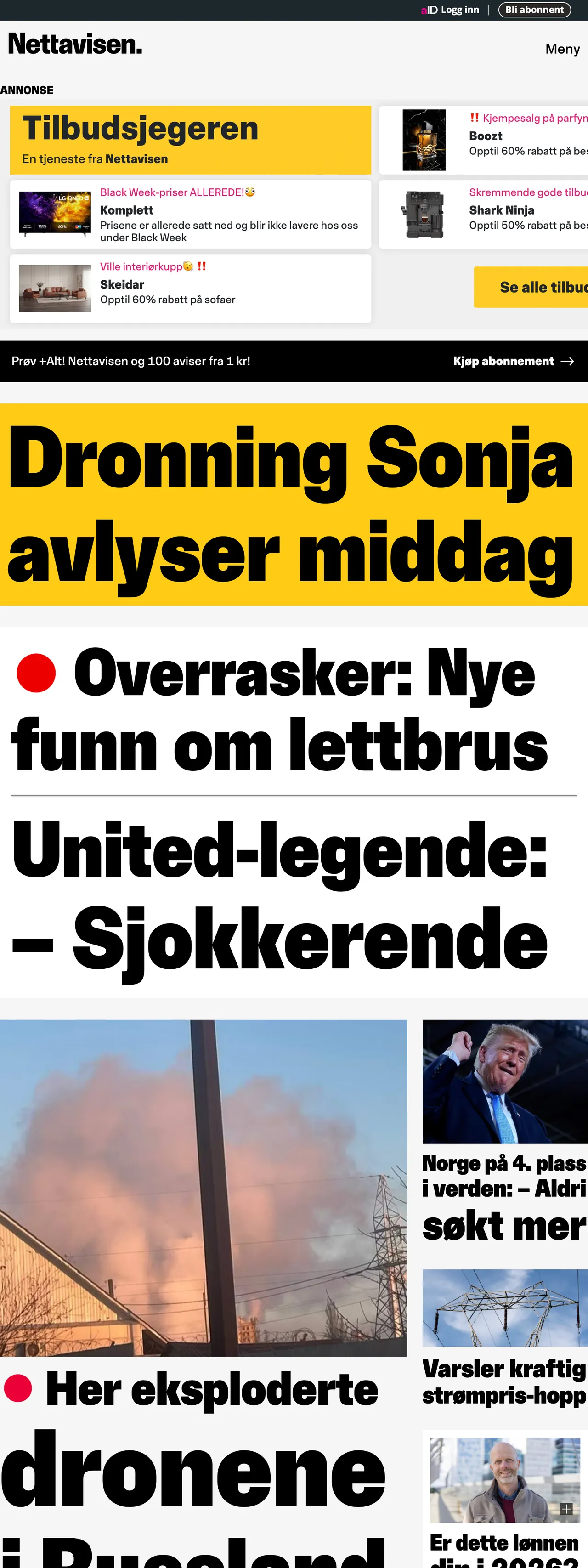 Screenshot of the Nettavisen front page