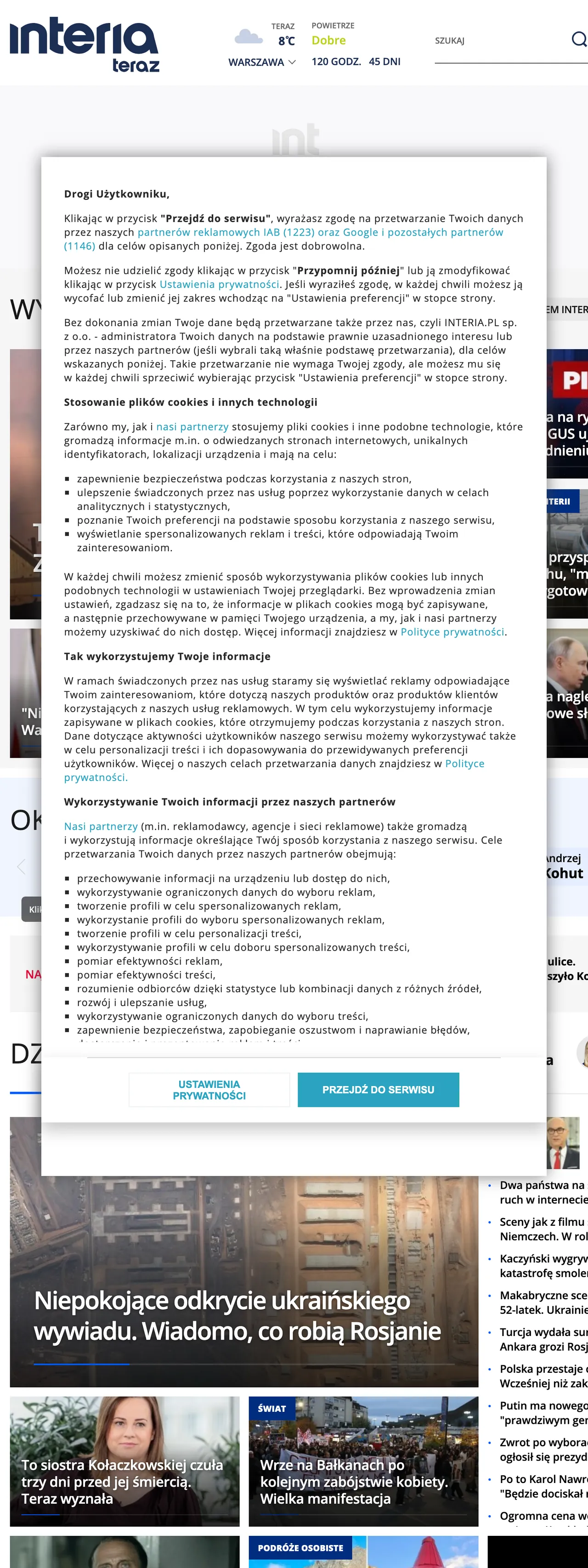 Screenshot of the Interia front page