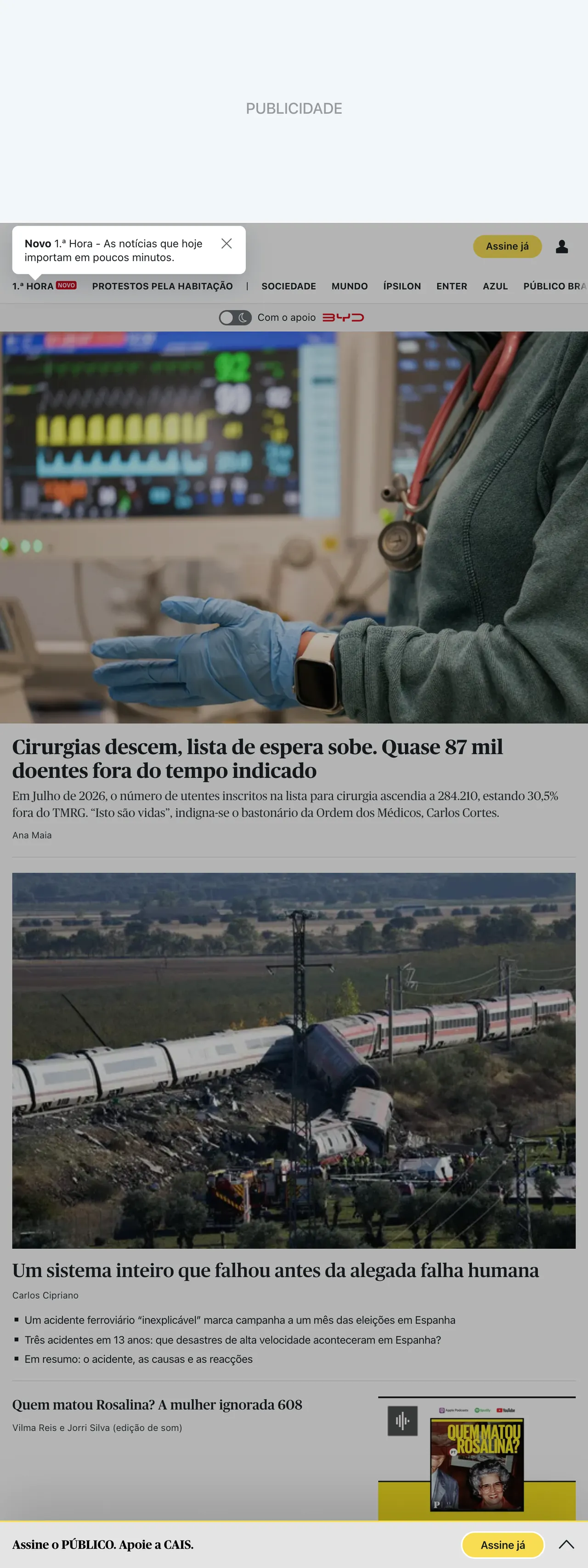 Screenshot of the Público front page