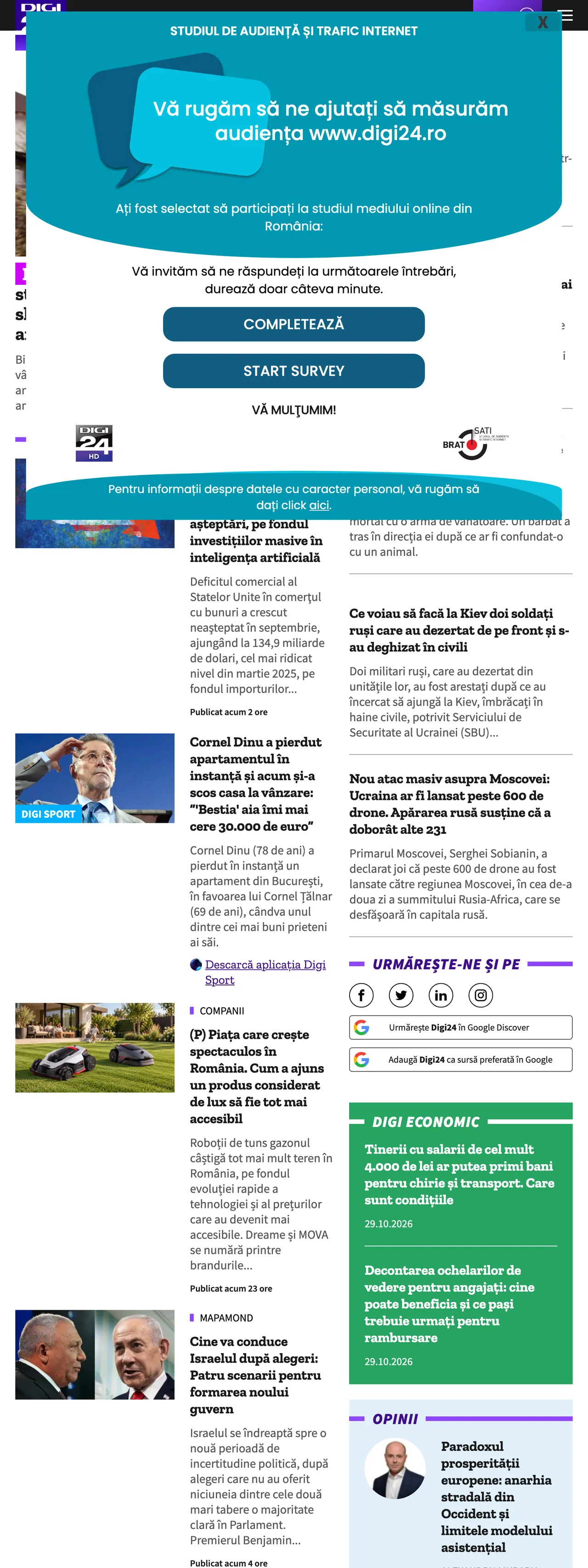 Screenshot of the Digi24 front page