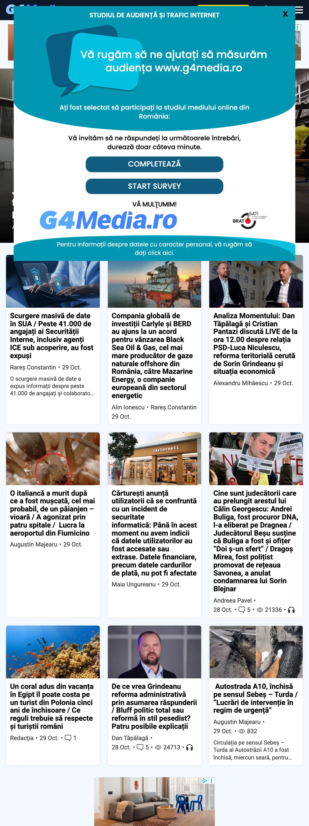 Screenshot of the G4Media front page