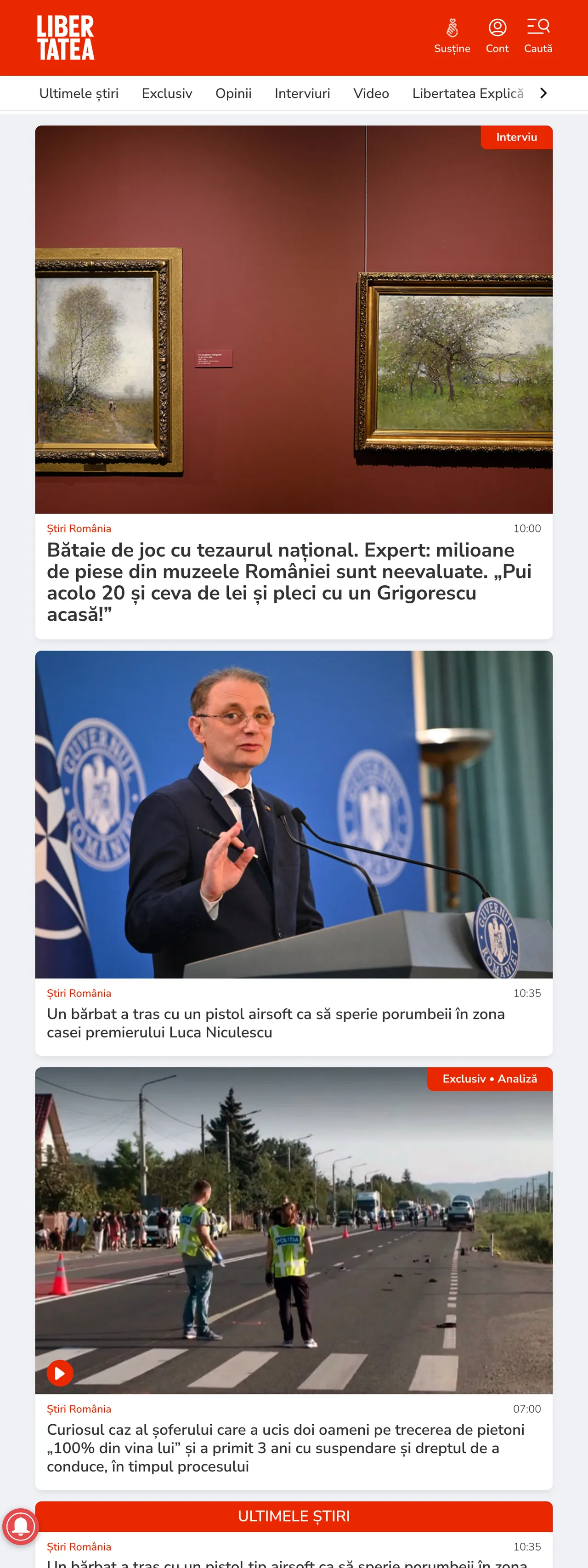 Screenshot of the Libertatea front page
