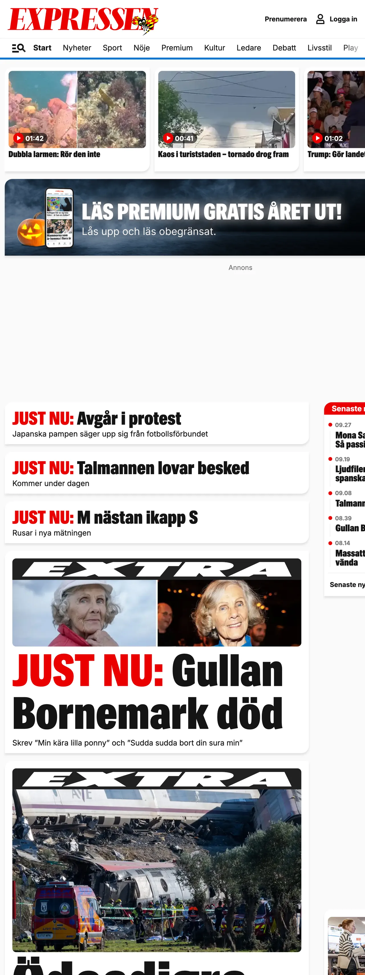 Screenshot of the Expressen front page
