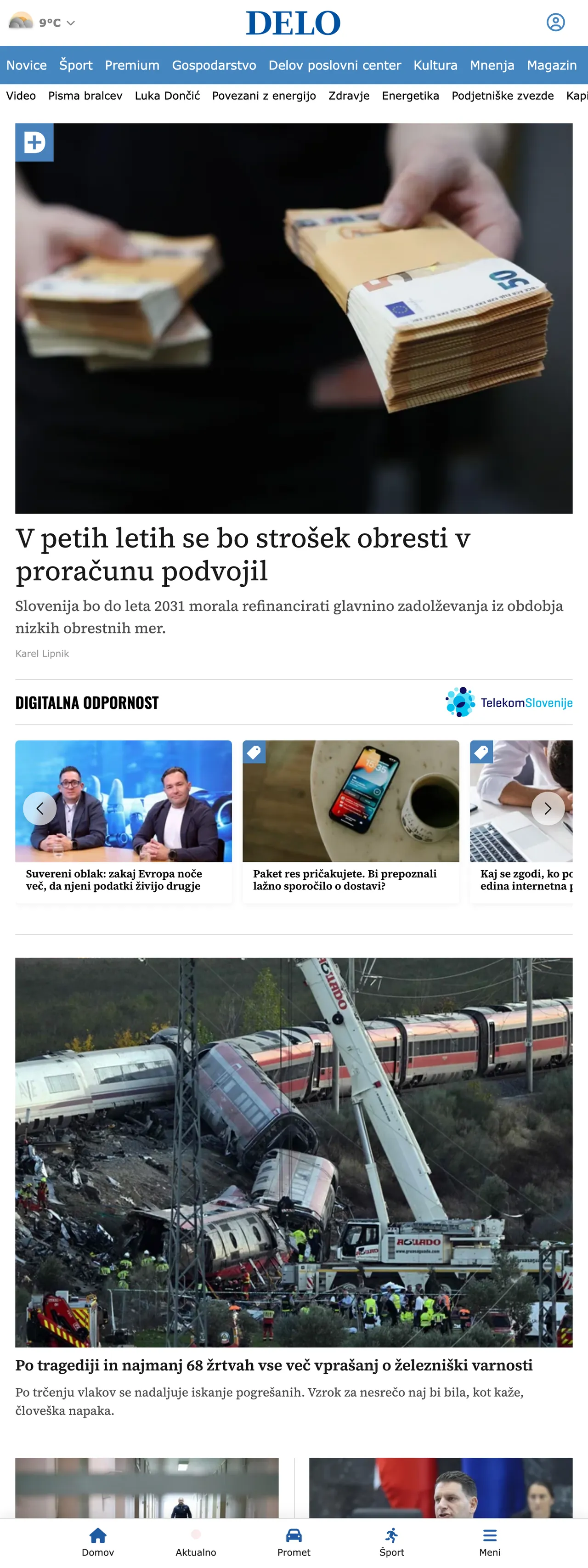 Screenshot of the Delo front page