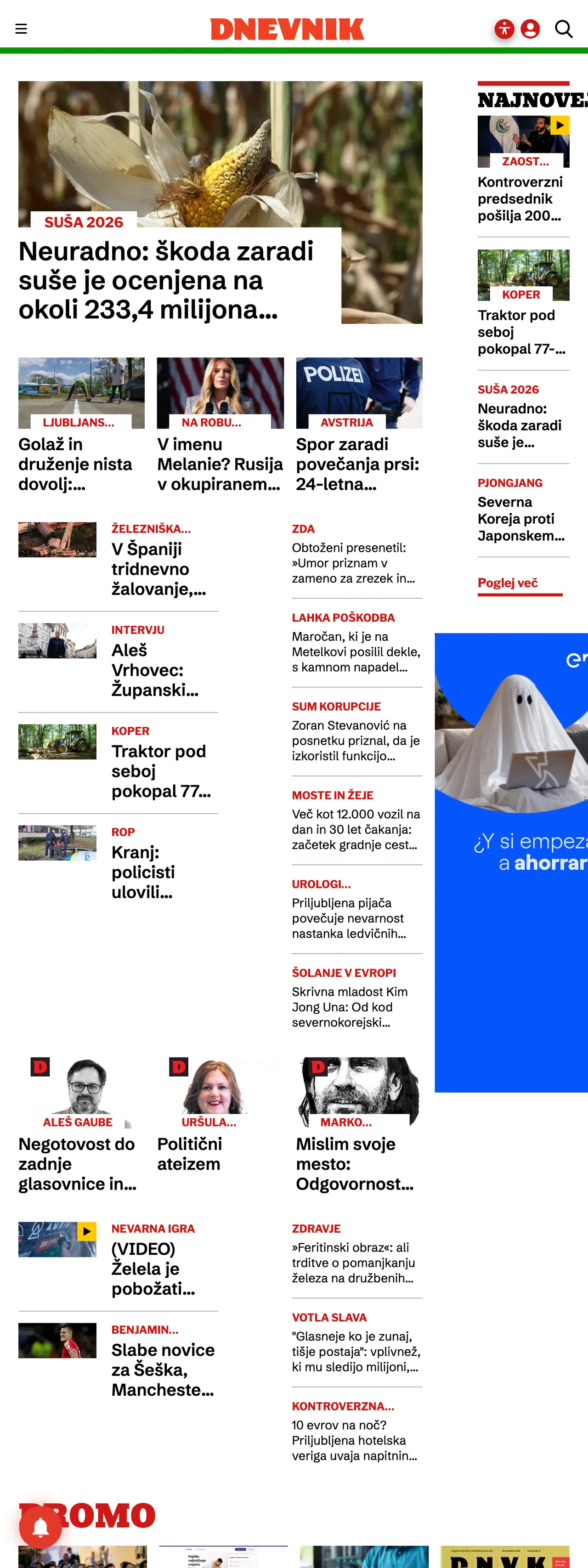 Screenshot of the Dnevnik front page
