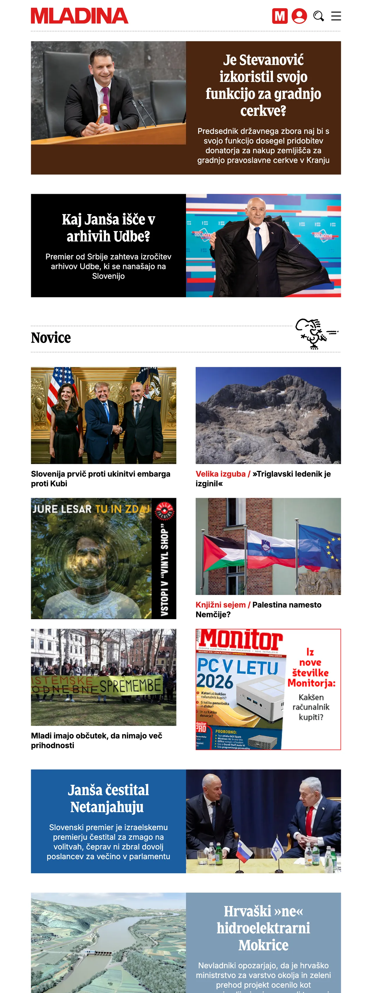 Screenshot of the Mladina front page