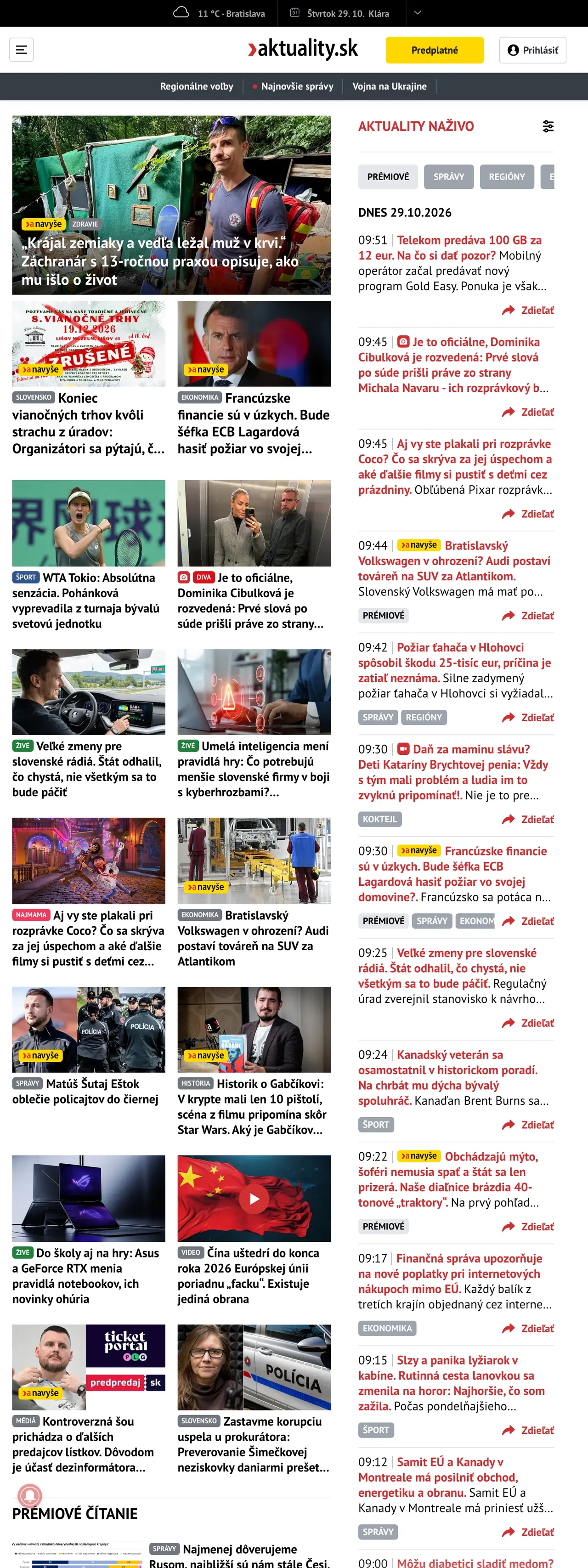 Screenshot of the Aktuality.sk front page