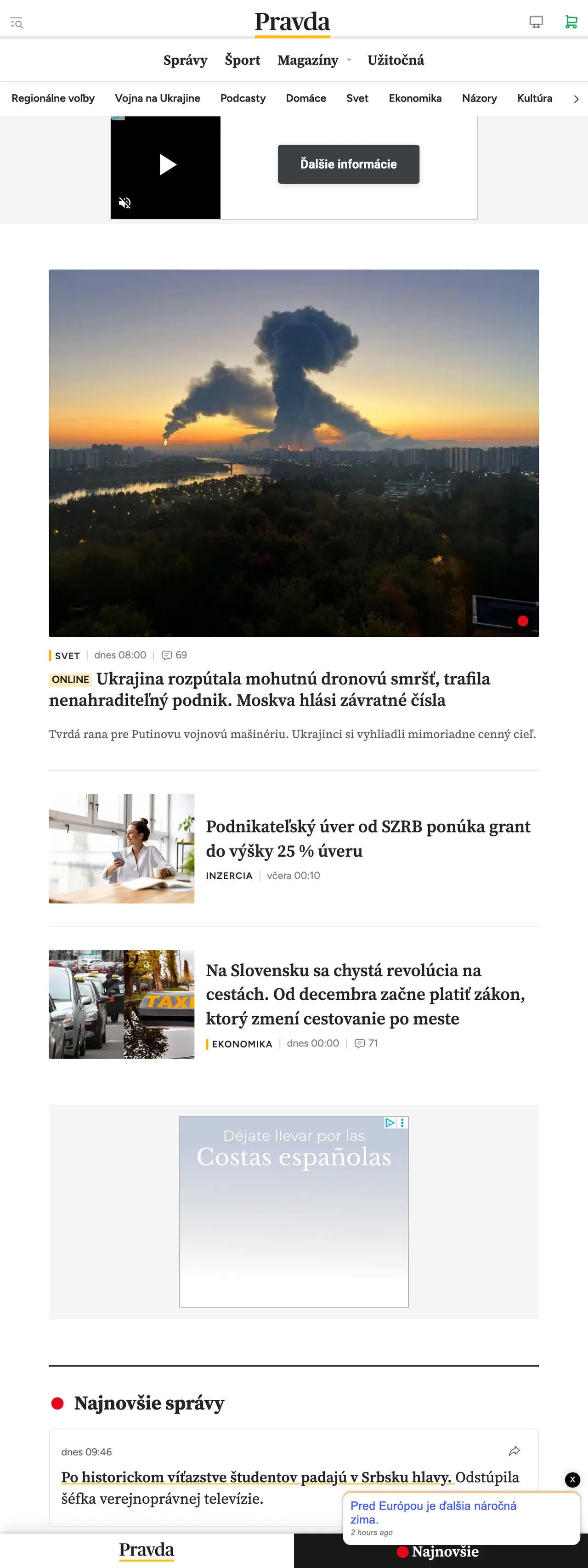 Screenshot of the Pravda front page