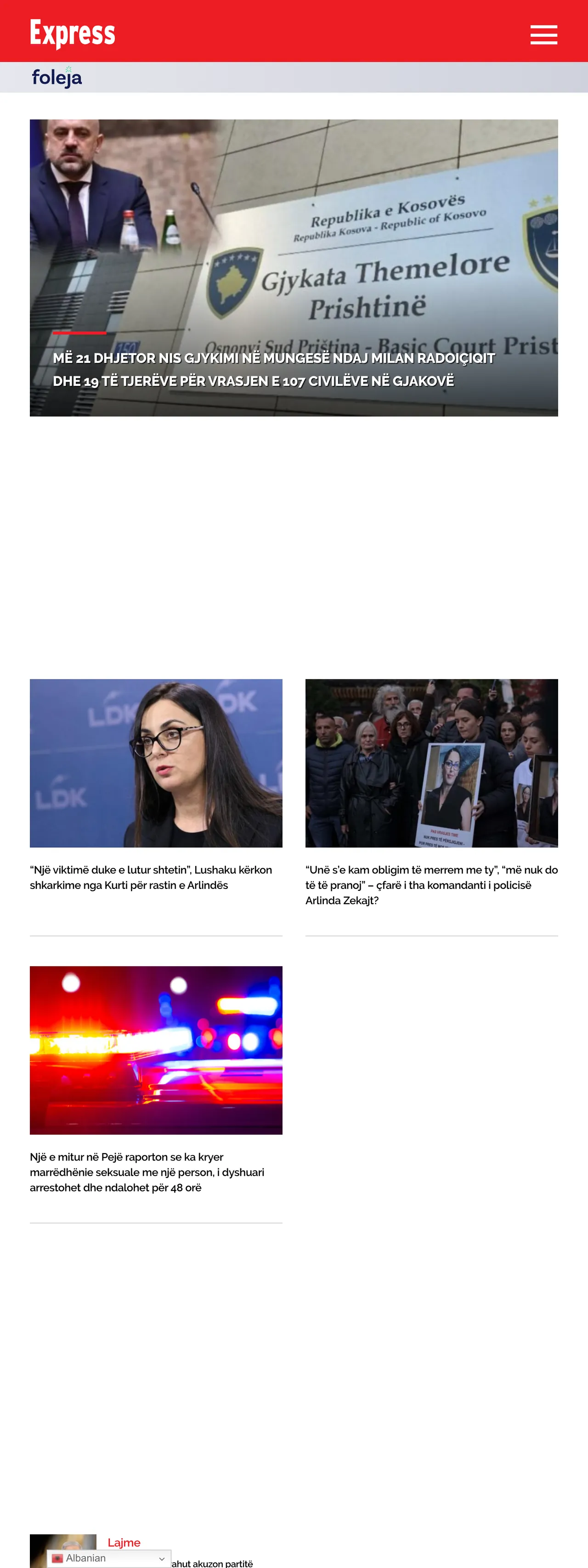 Screenshot of the Gazeta Express front page