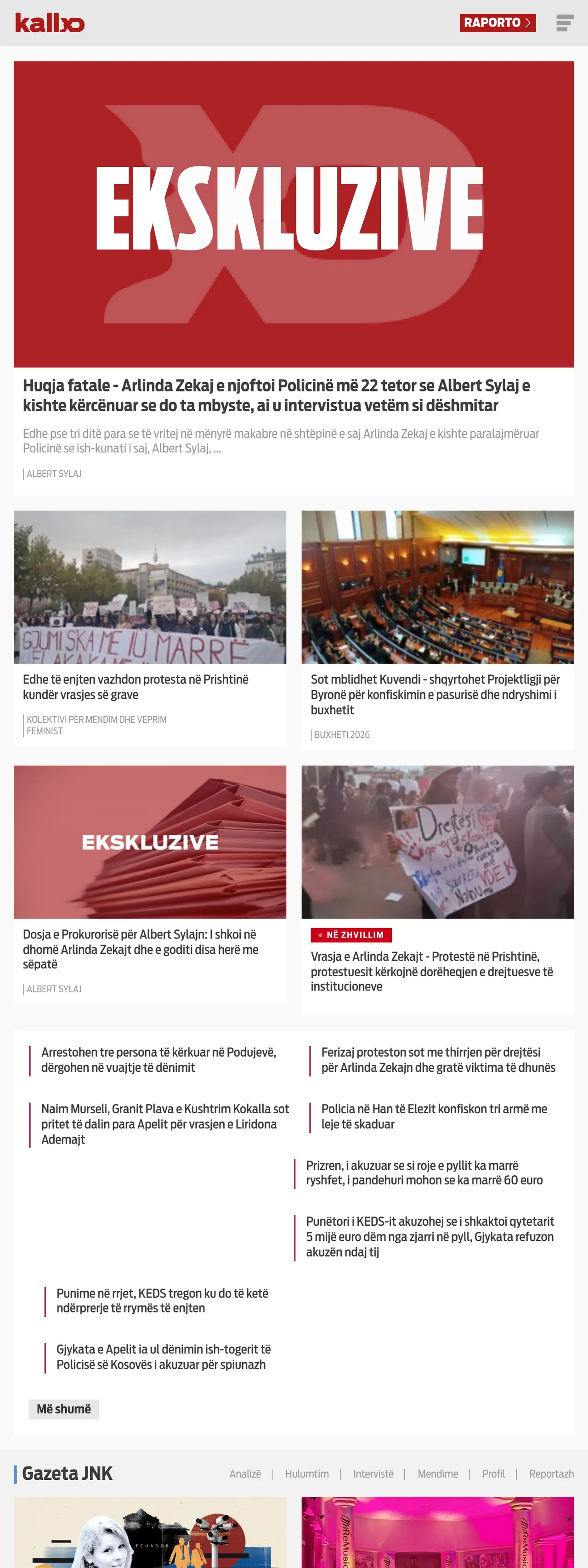 Screenshot of the Kallxo front page