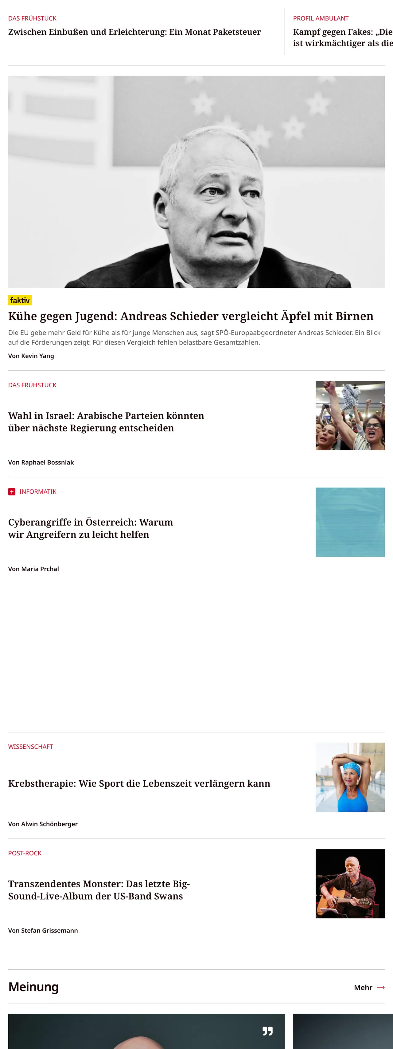 Screenshot of the profil front page