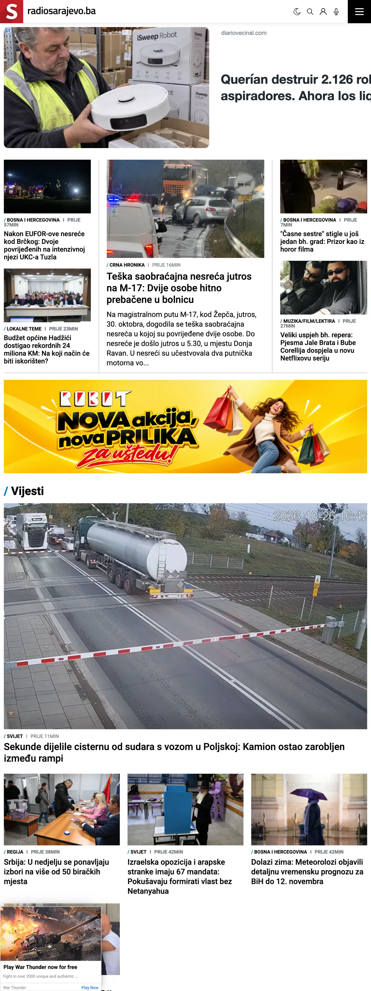 Screenshot of the Radio Sarajevo front page