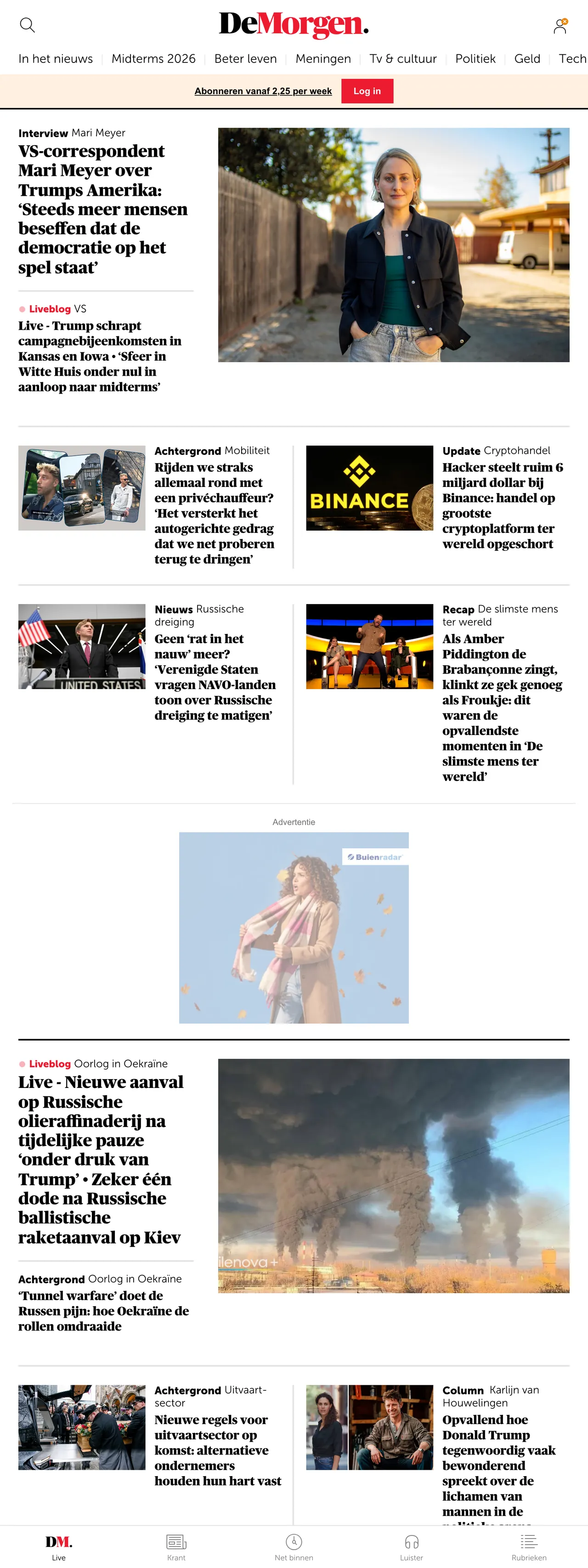 Screenshot of the De Morgen front page
