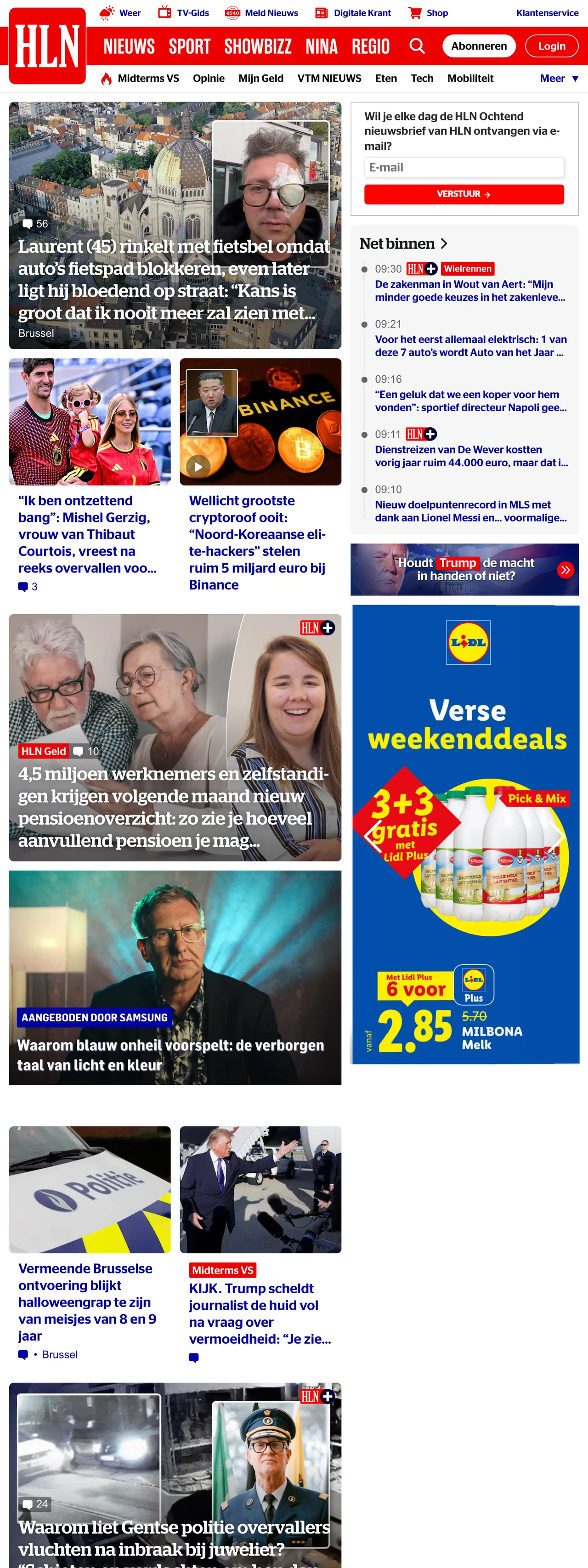 Screenshot of the HLN front page