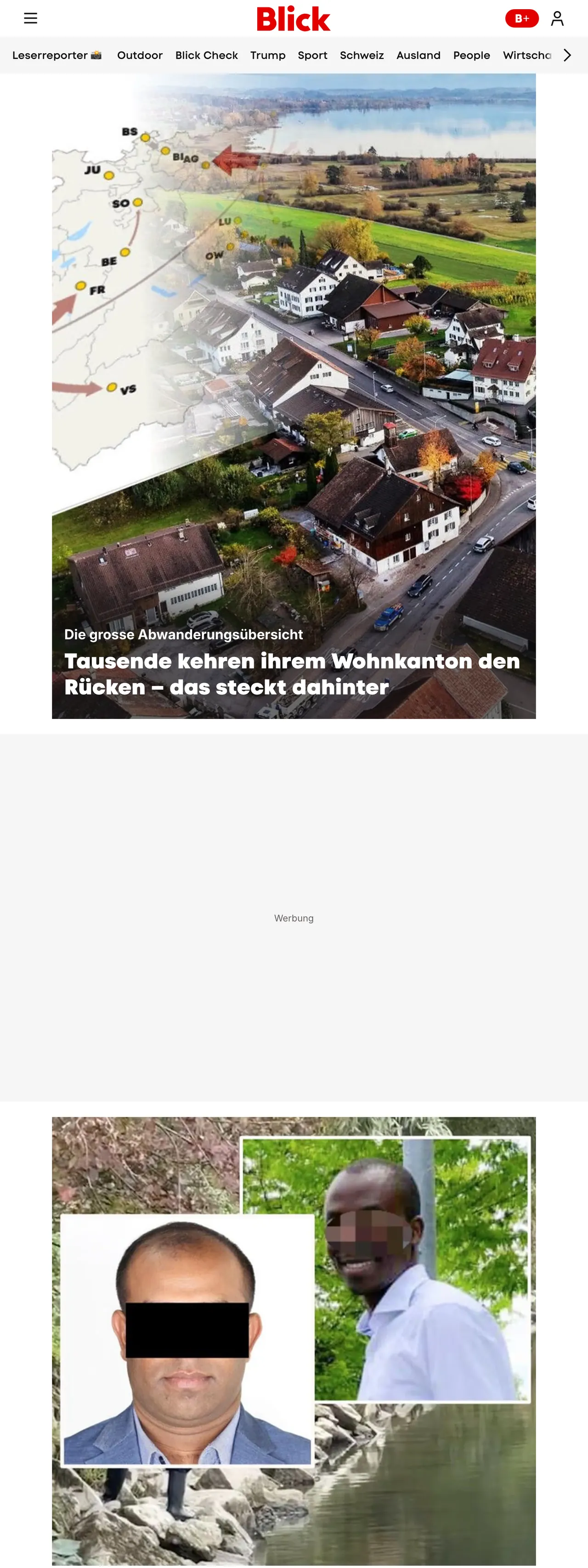 Screenshot of the Blick front page