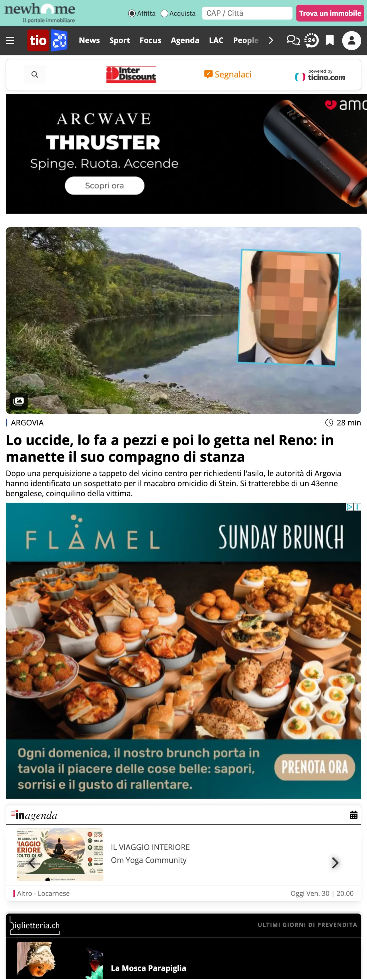 Screenshot of the Ticinonline front page