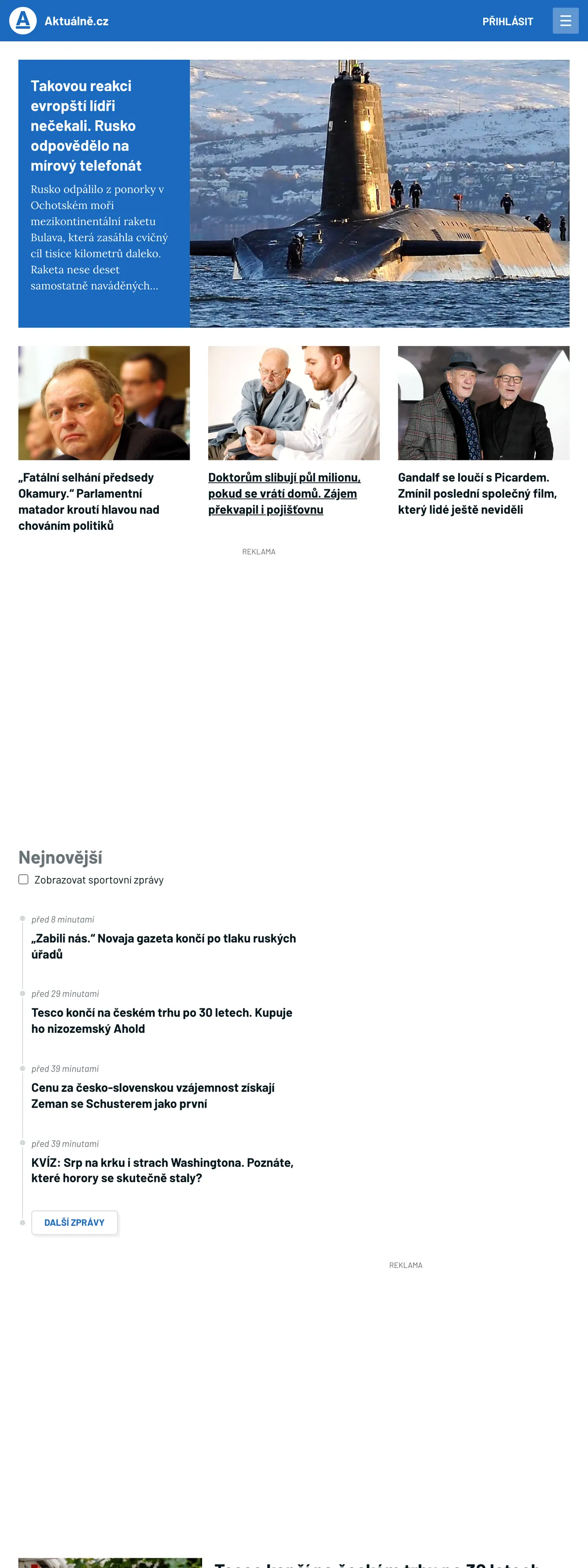 Screenshot of the Aktuálně.cz front page