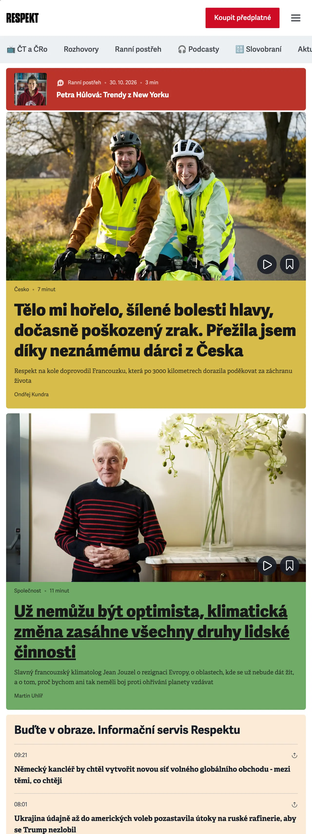 Screenshot of the Respekt front page
