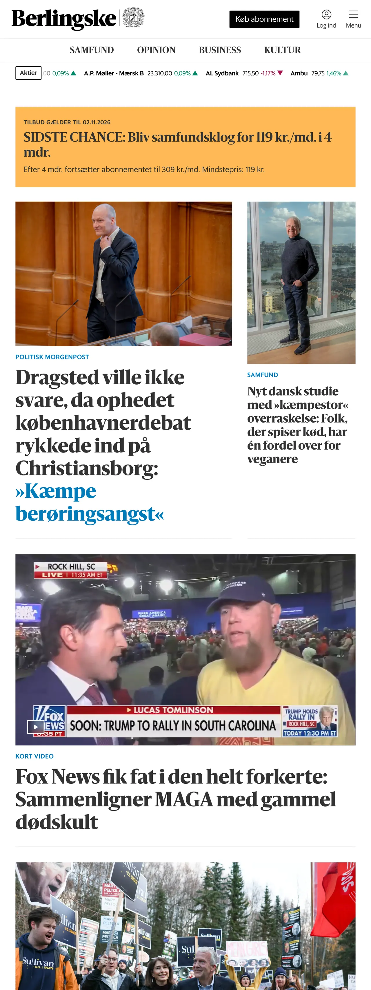 Screenshot of the Berlingske front page